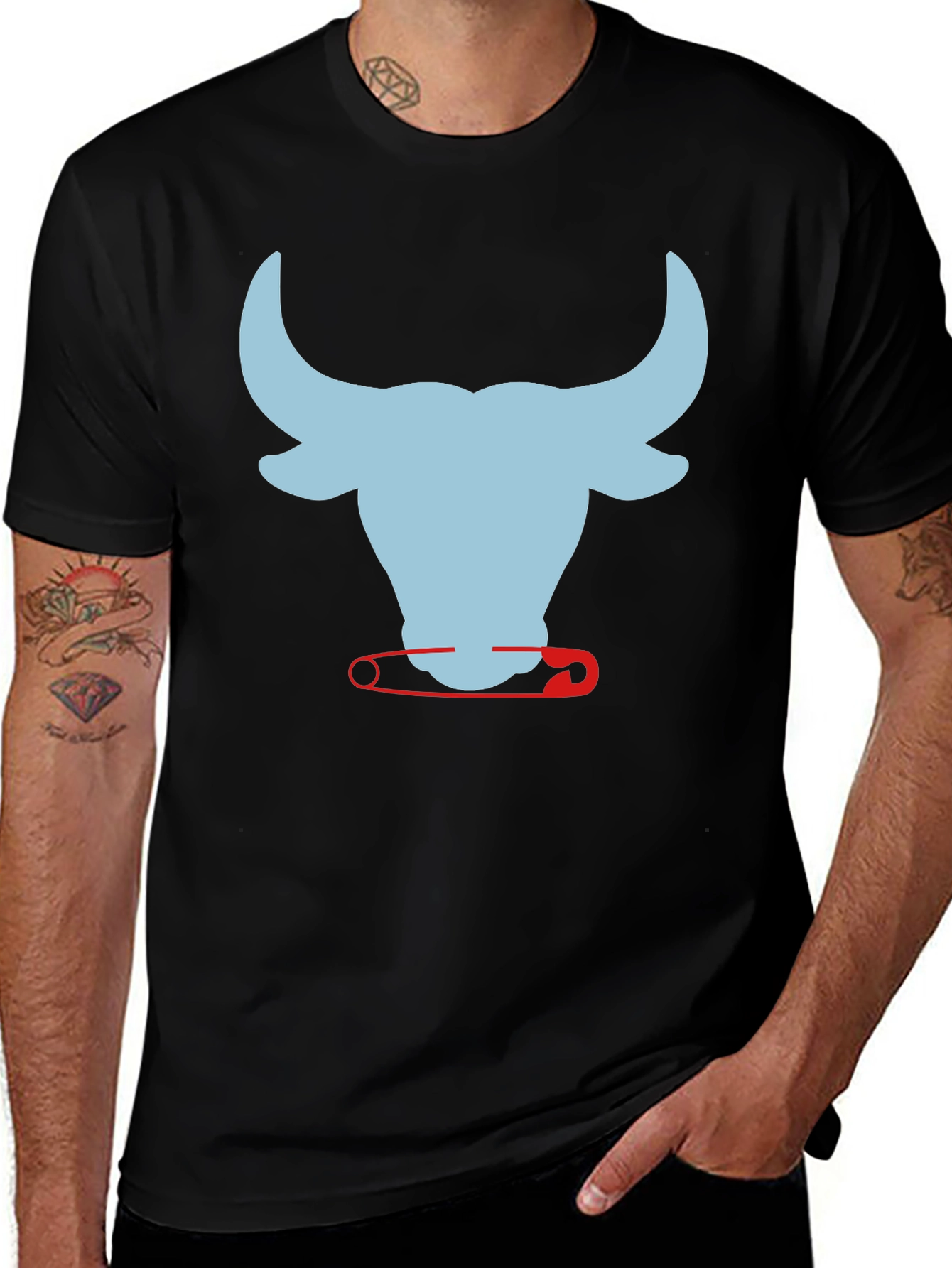 Variant 14 of Bull & Safety Pin Graphic T-Shirt - Modern Style