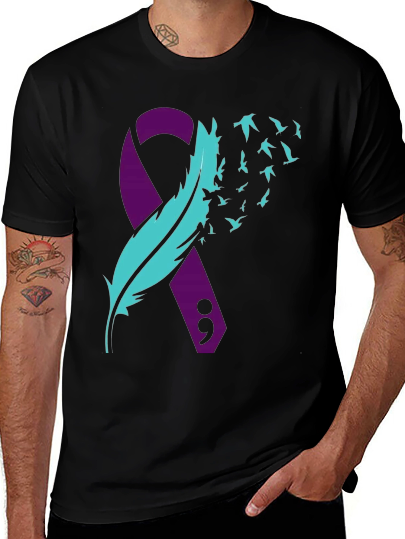 Variant 4 of Hopeful Horizons Tee - Feather & Ribbon Design