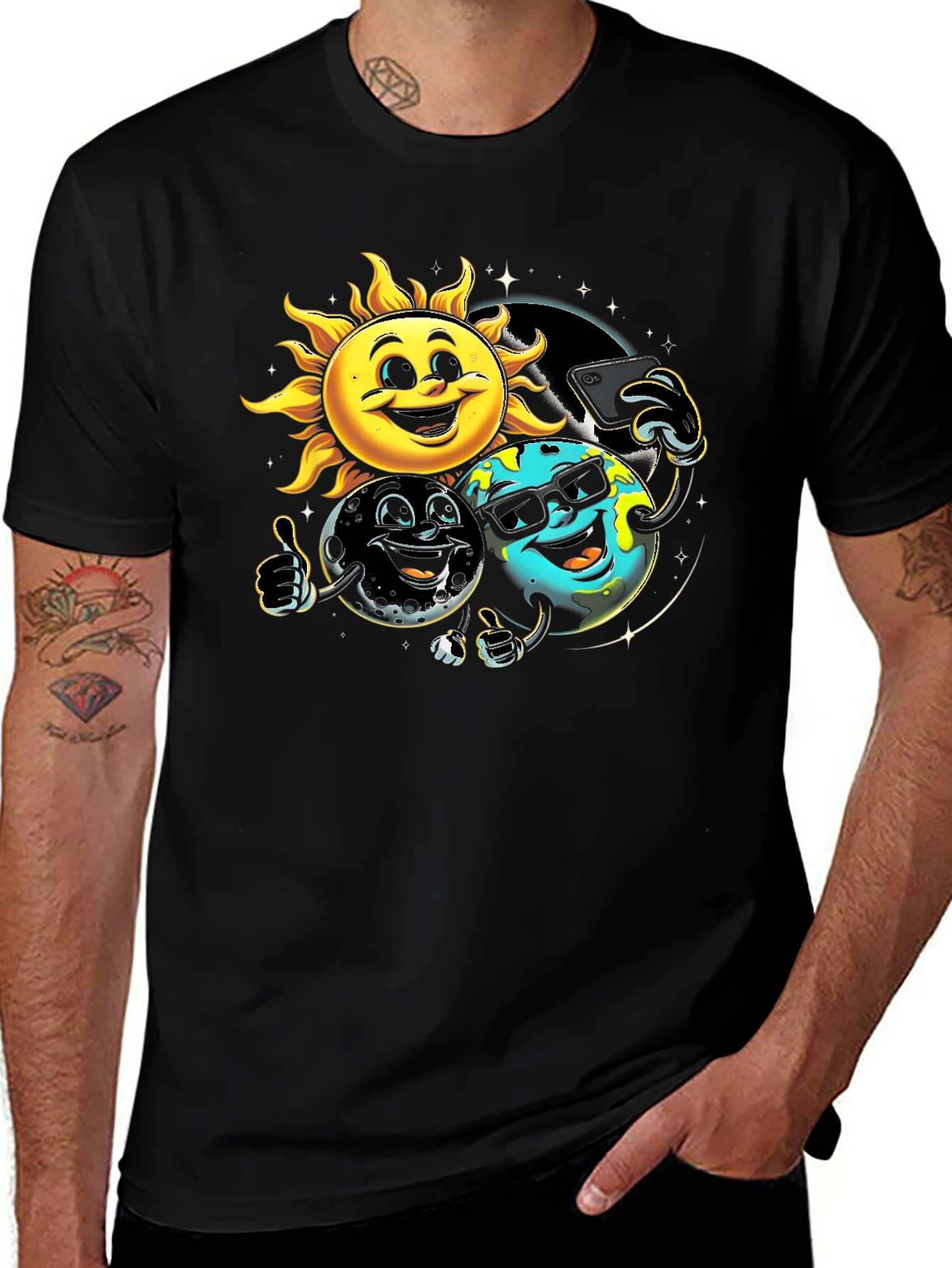 Black Cartoon Planet Selfie T-Shirt main image