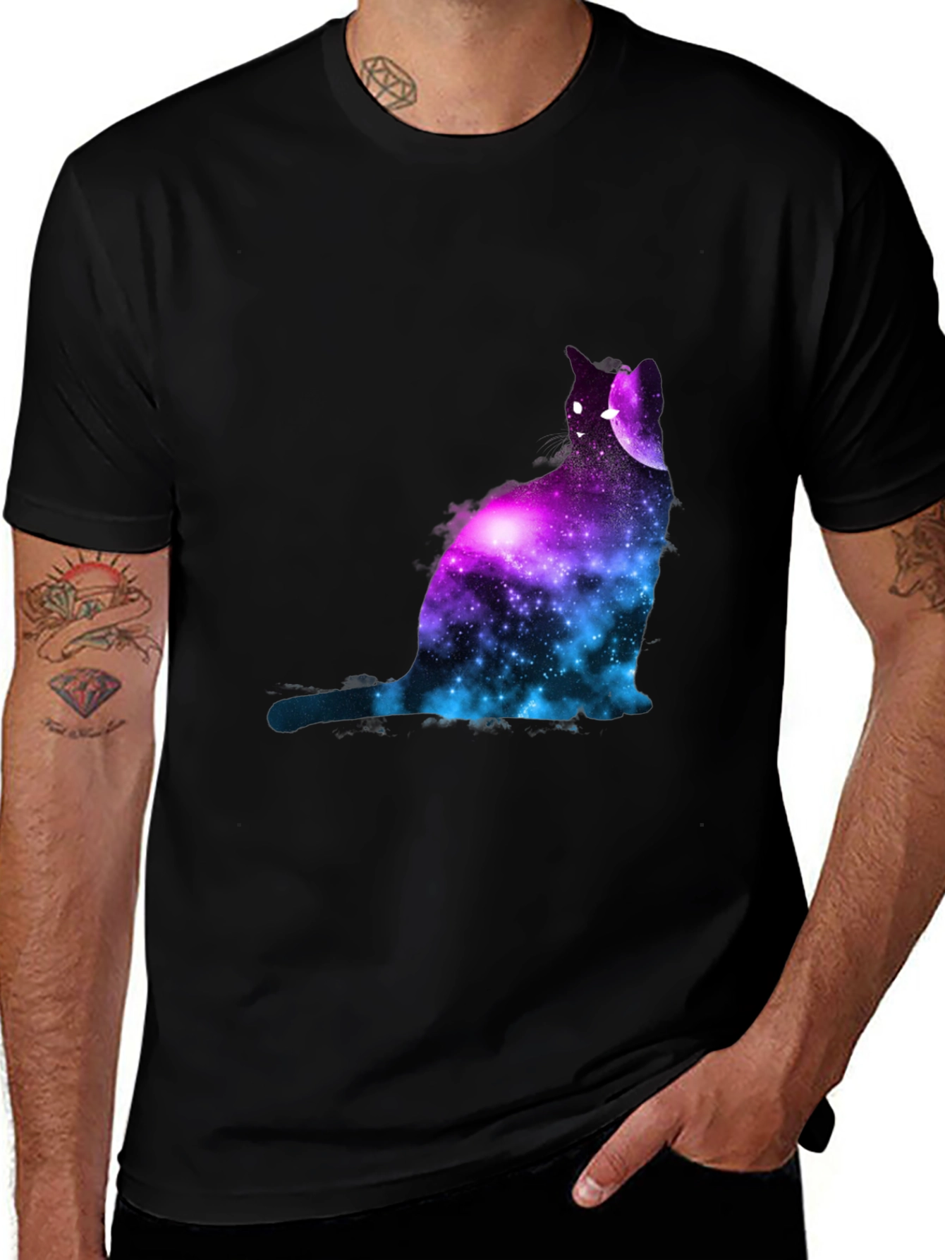 Variant 3 of Cosmic Cat Graphic Tee - Galaxy Print Shirt