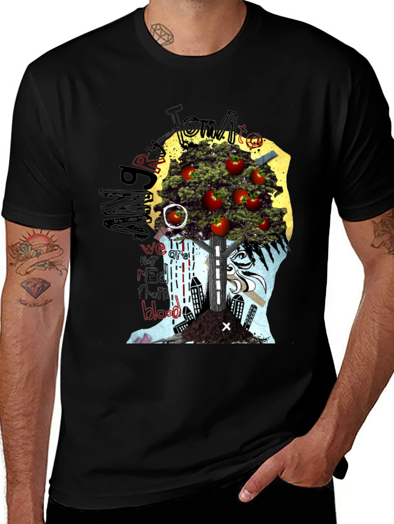 Variant 20 of Unique Graphic Tee: Surreal Tomato Tree Design