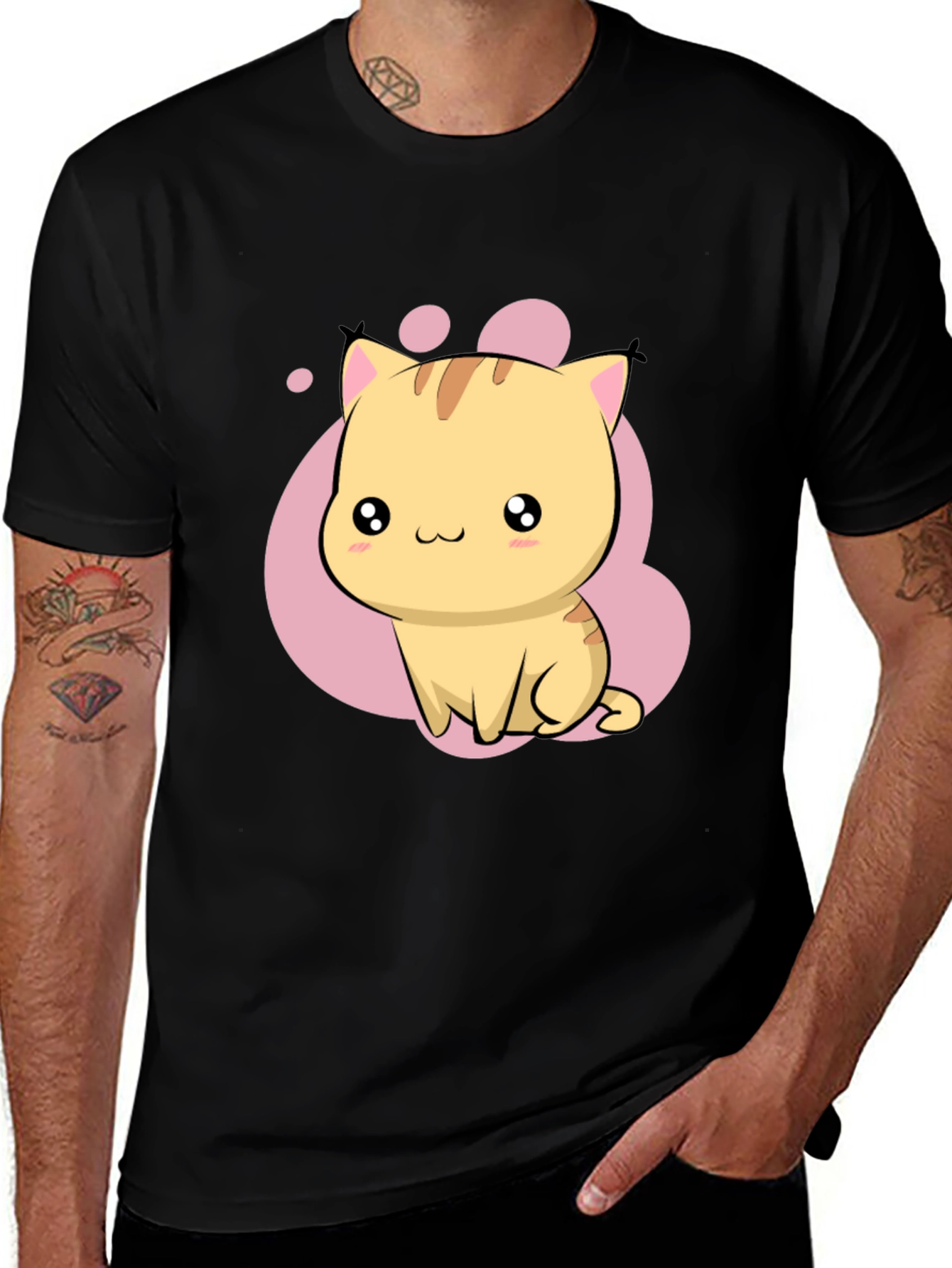 Variant 15 of Cute Kawaii Cat Graphic Black T-Shirt