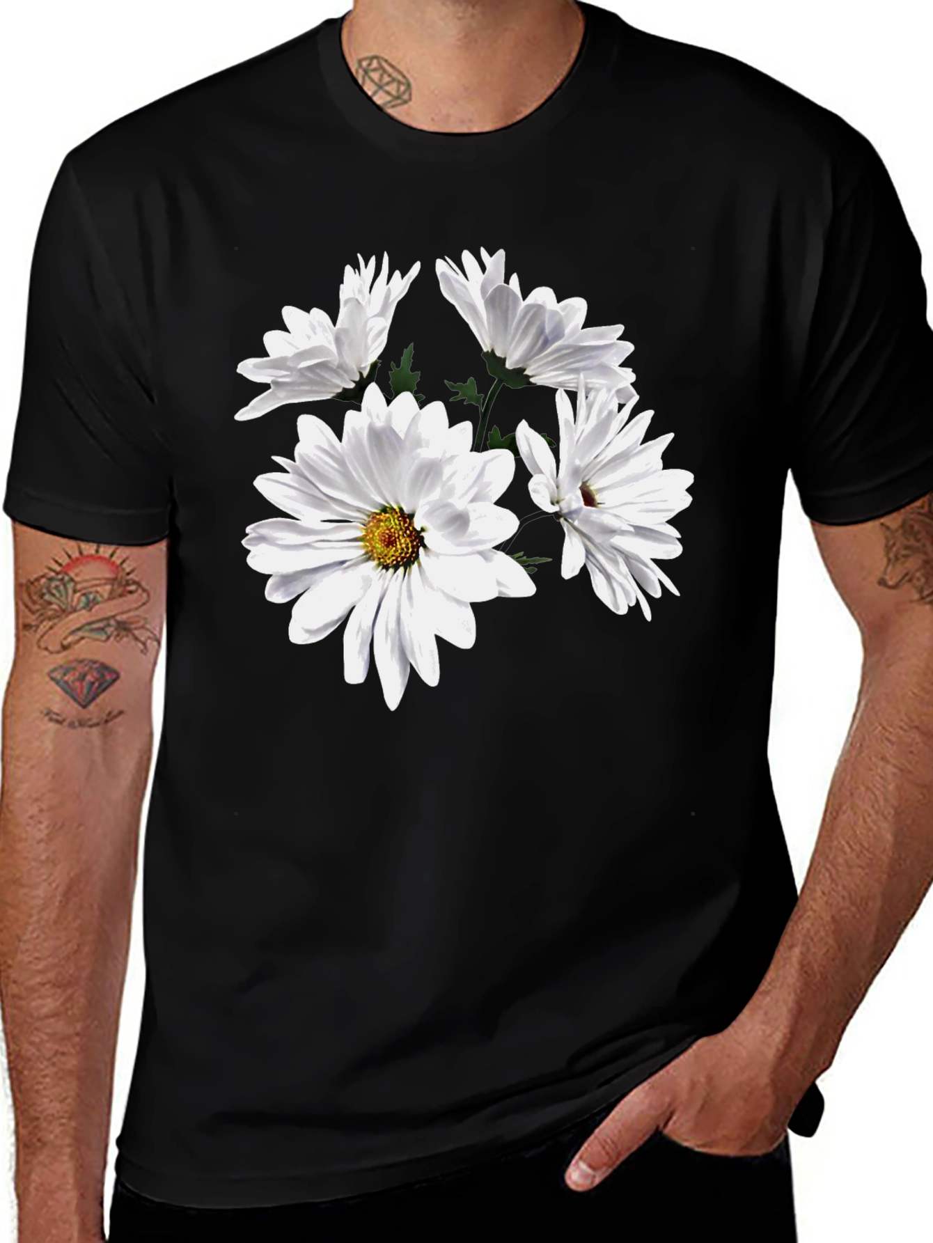 Variant 11 of Floral T-Shirt - Daisies on Black
