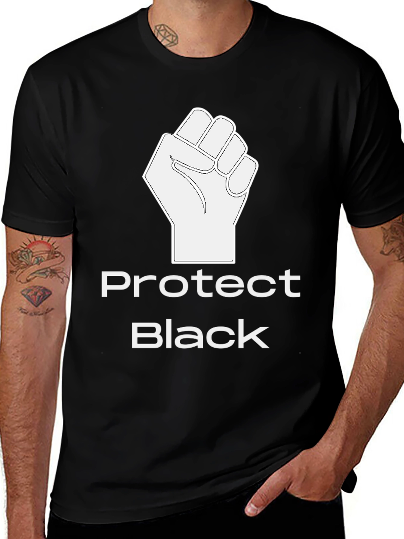 Variant 29 of Protect Black T-Shirt - Raised Fist Graphic