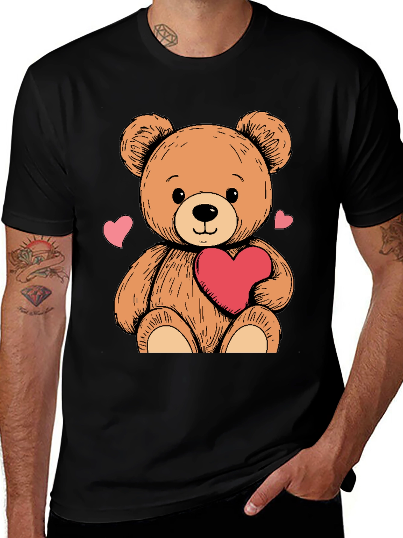 Variant 15 of Teddy Bear Heart Graphic Black Tee