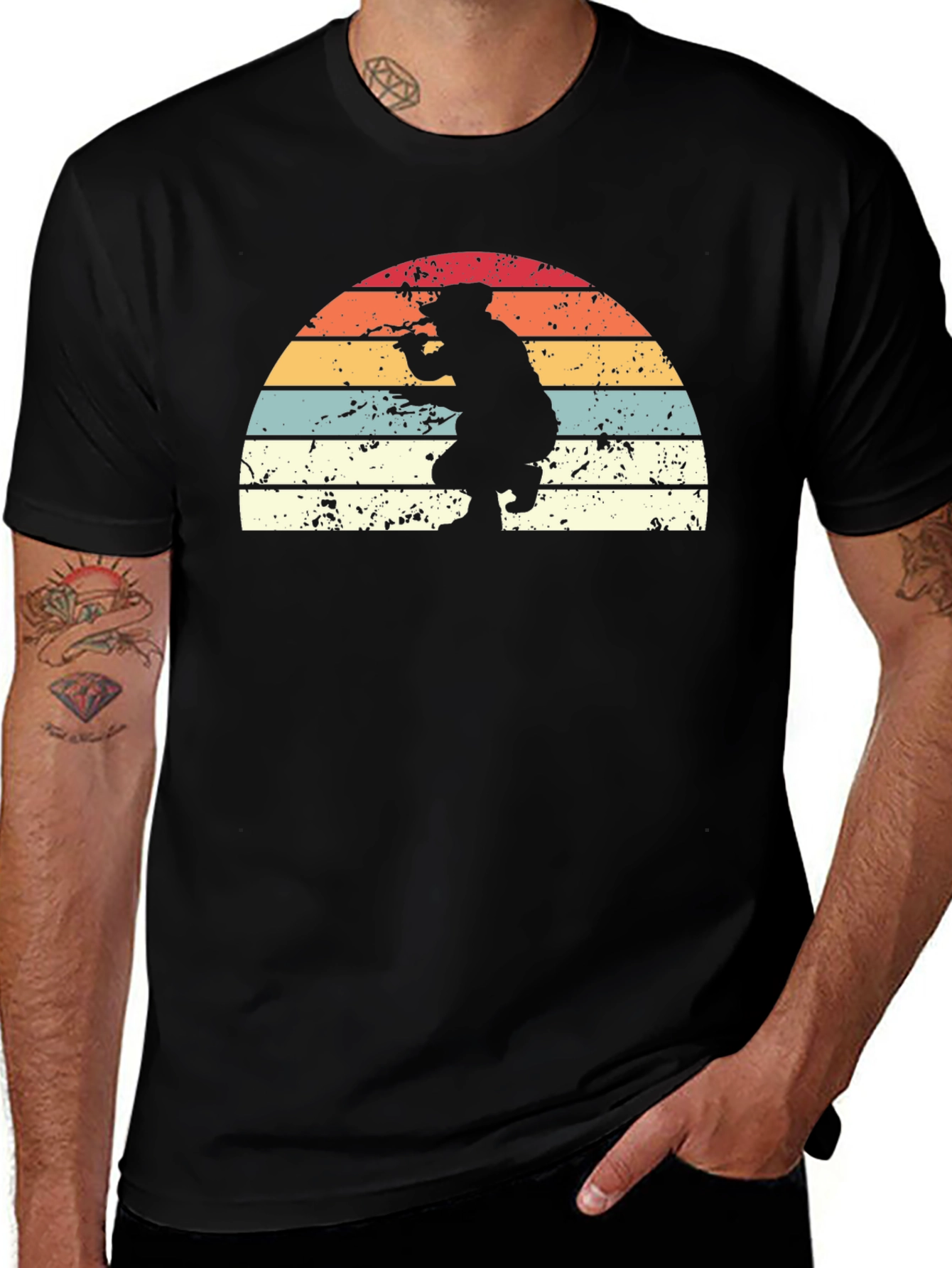 Black Retro Sunset Silhouette Graphic Tee - Black main image