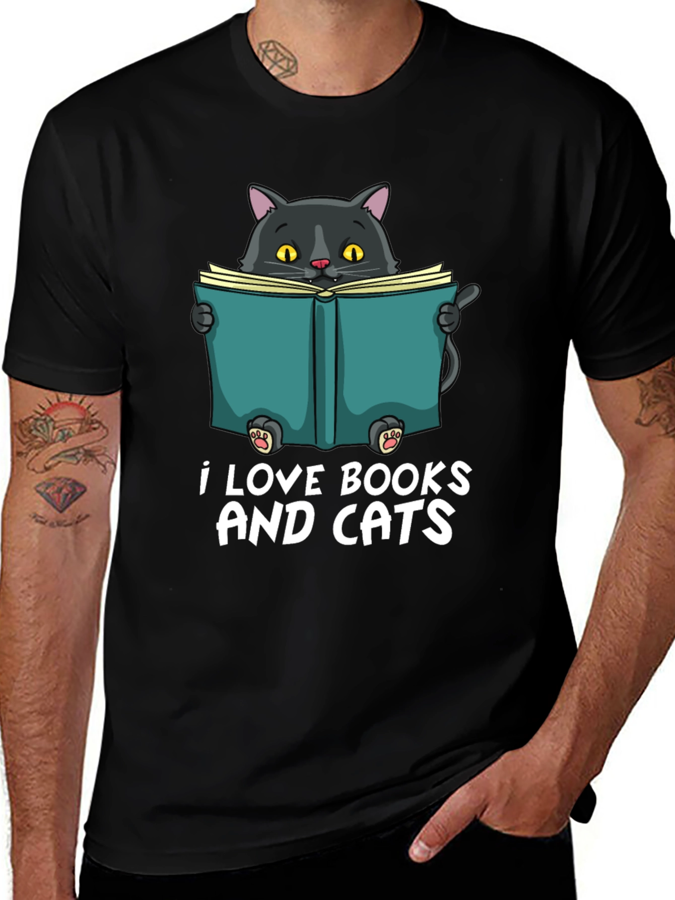 Variant 30 of I Love Books and Cats Black Graphic T-Shirt