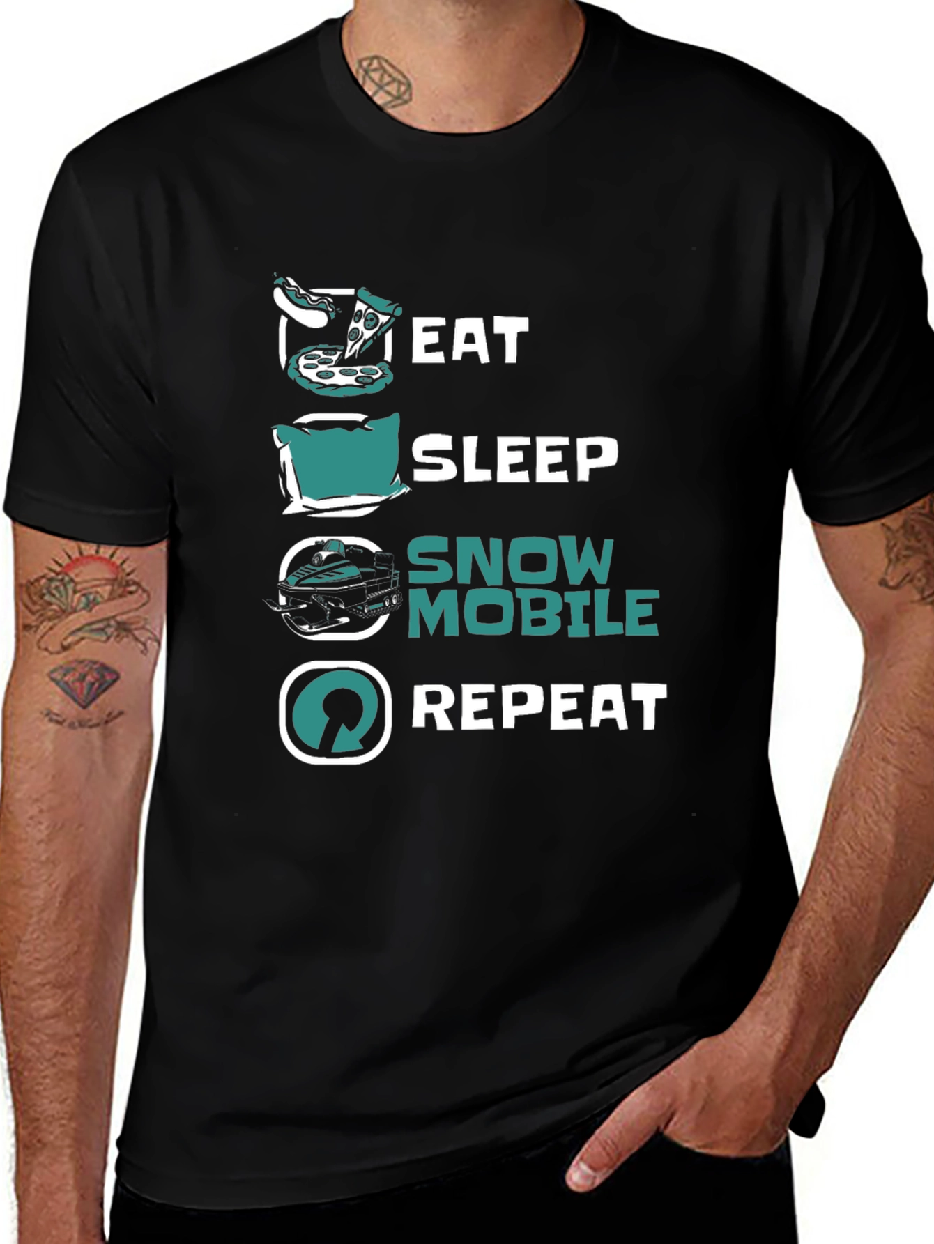 Eat Sleep Snowmobile Repeat Black T-Shirt