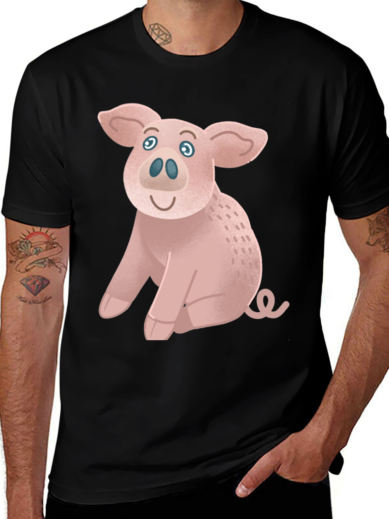 Variant 22 of Cute Pig Graphic Tee - Black Cotton T-Shirt