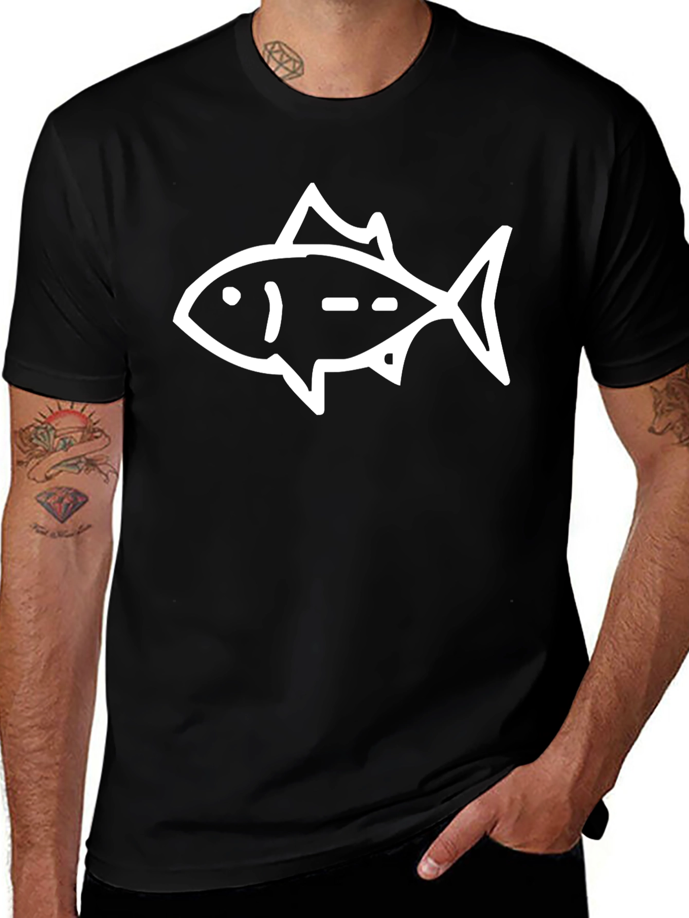 Variant 28 of Black T-Shirt with Fish Graphic