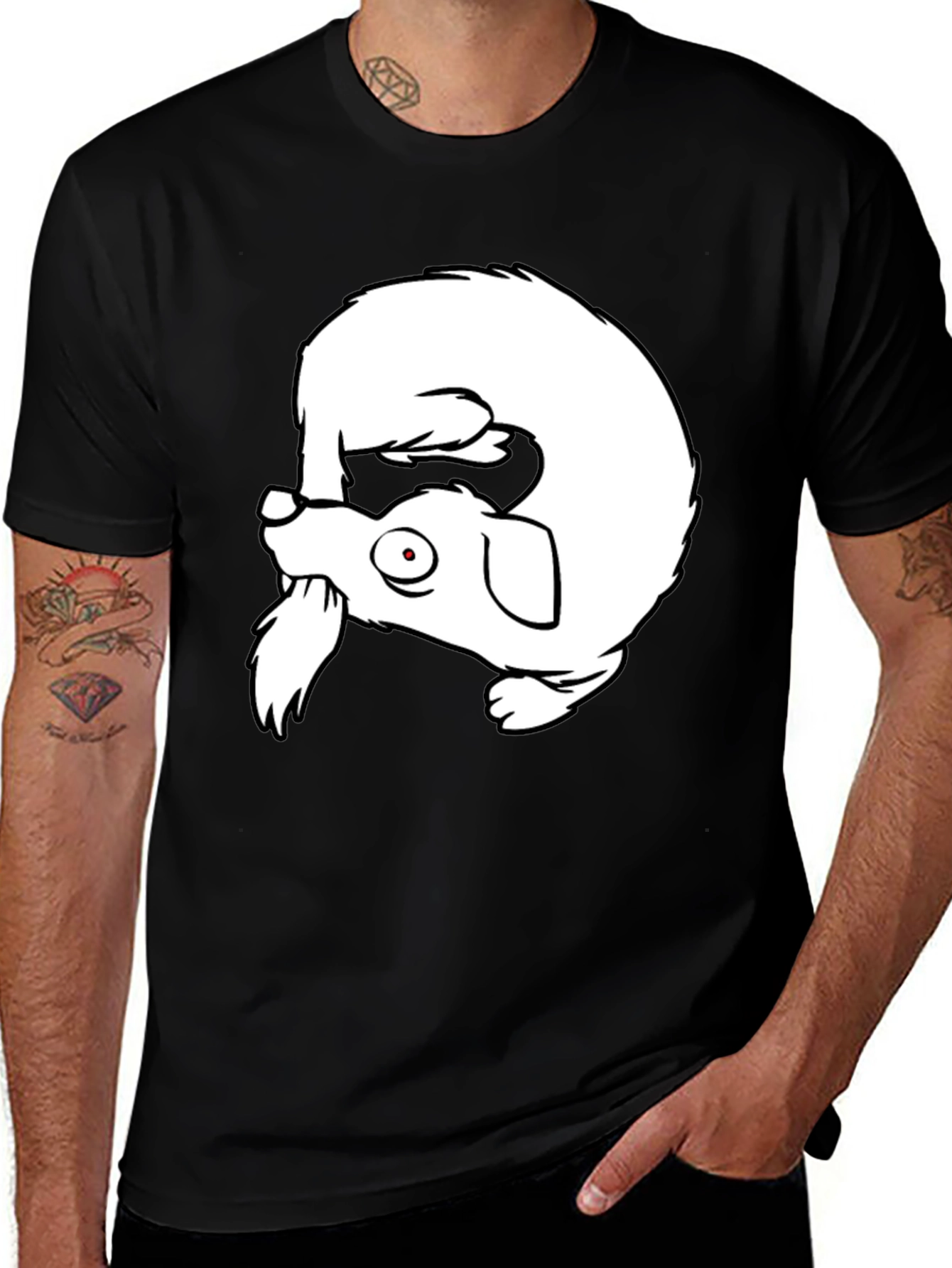 Black Upside Down Dog Graphic Tee - Funny Novelty Shirt main image