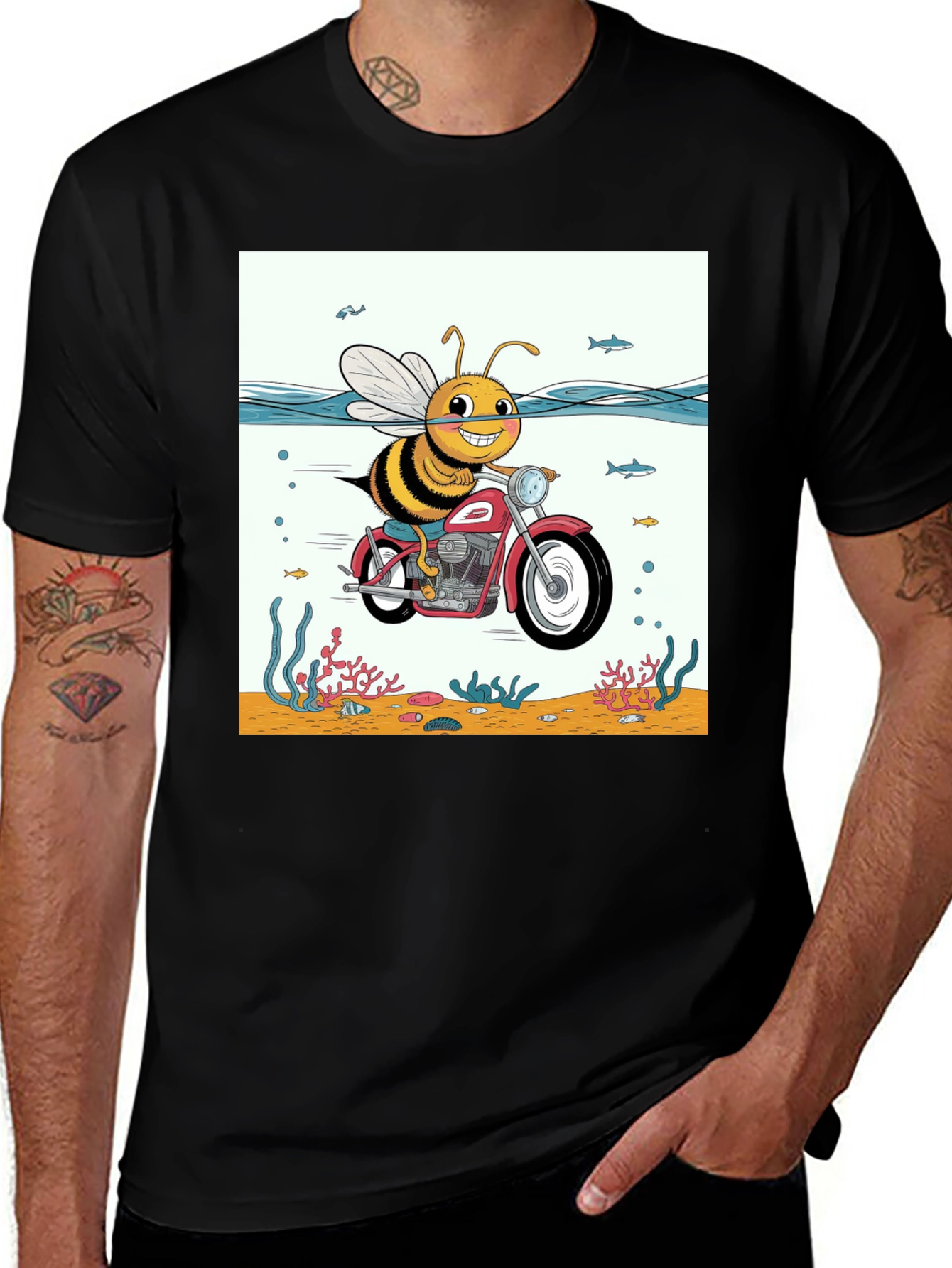 Variant 19 of Bee on Motorcycle Graphic T-Shirt - Unique Design