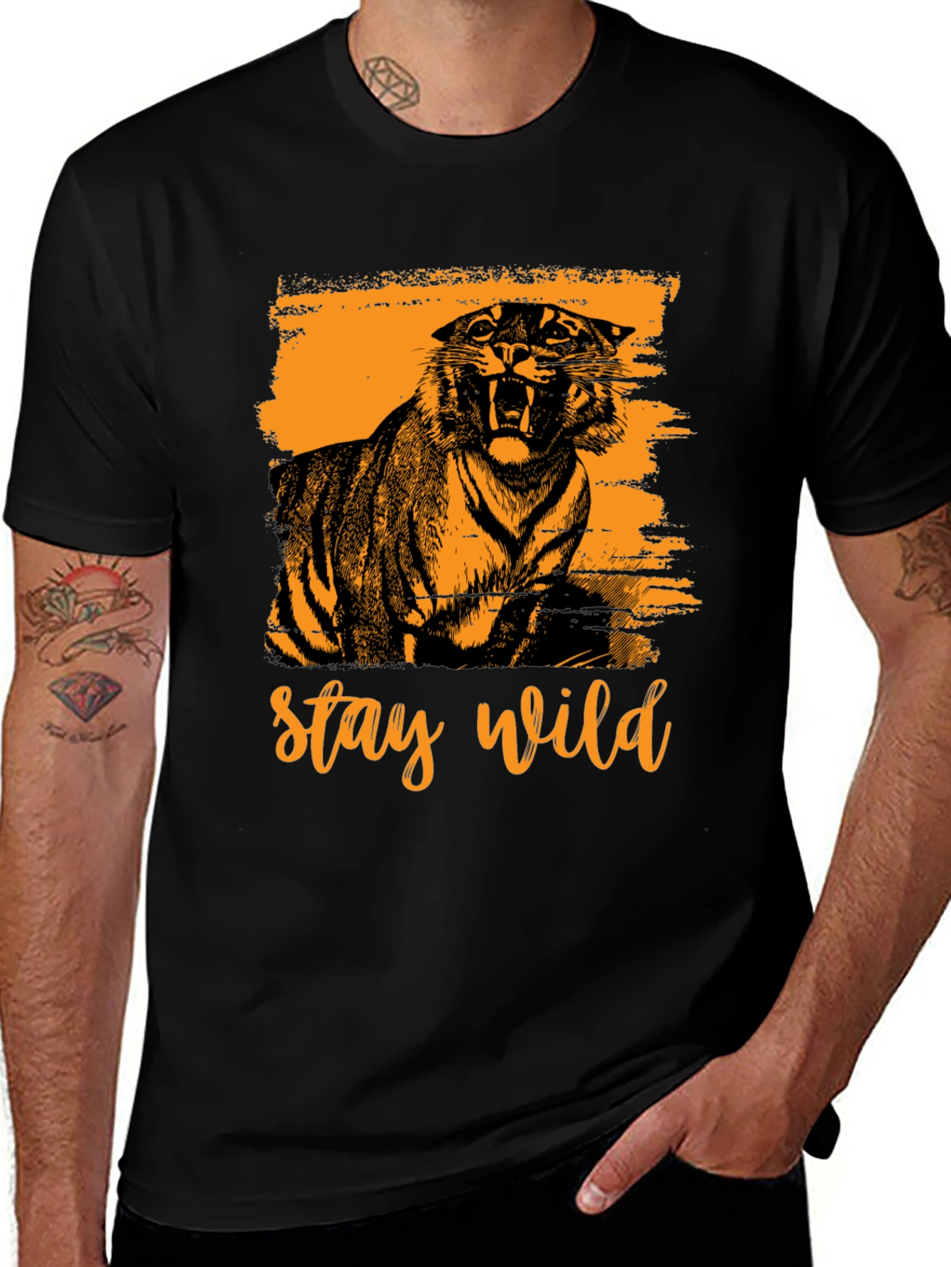 Variant 28 of Stay Wild Tiger Graphic Tee - Black