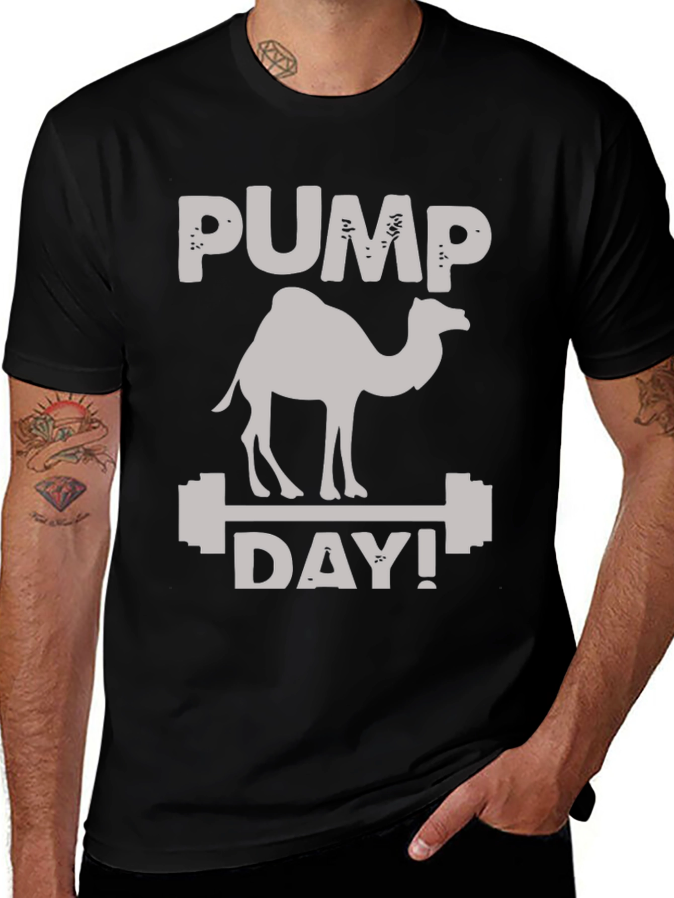 Variant 27 of Camel Pump Day Black T-Shirt Gym Workout Tee