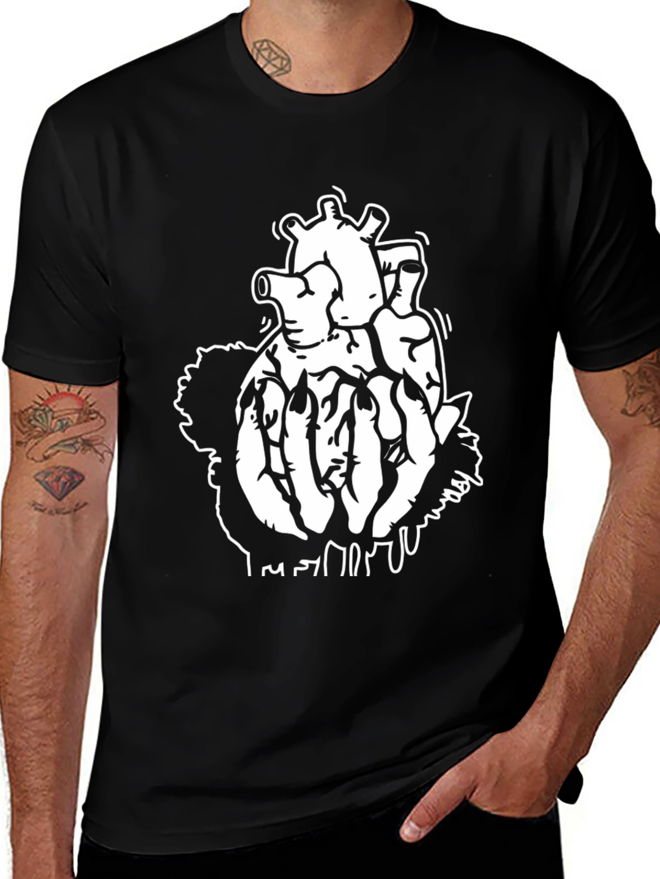 Variant 3 of Black T-Shirt with Anatomical Heart Design