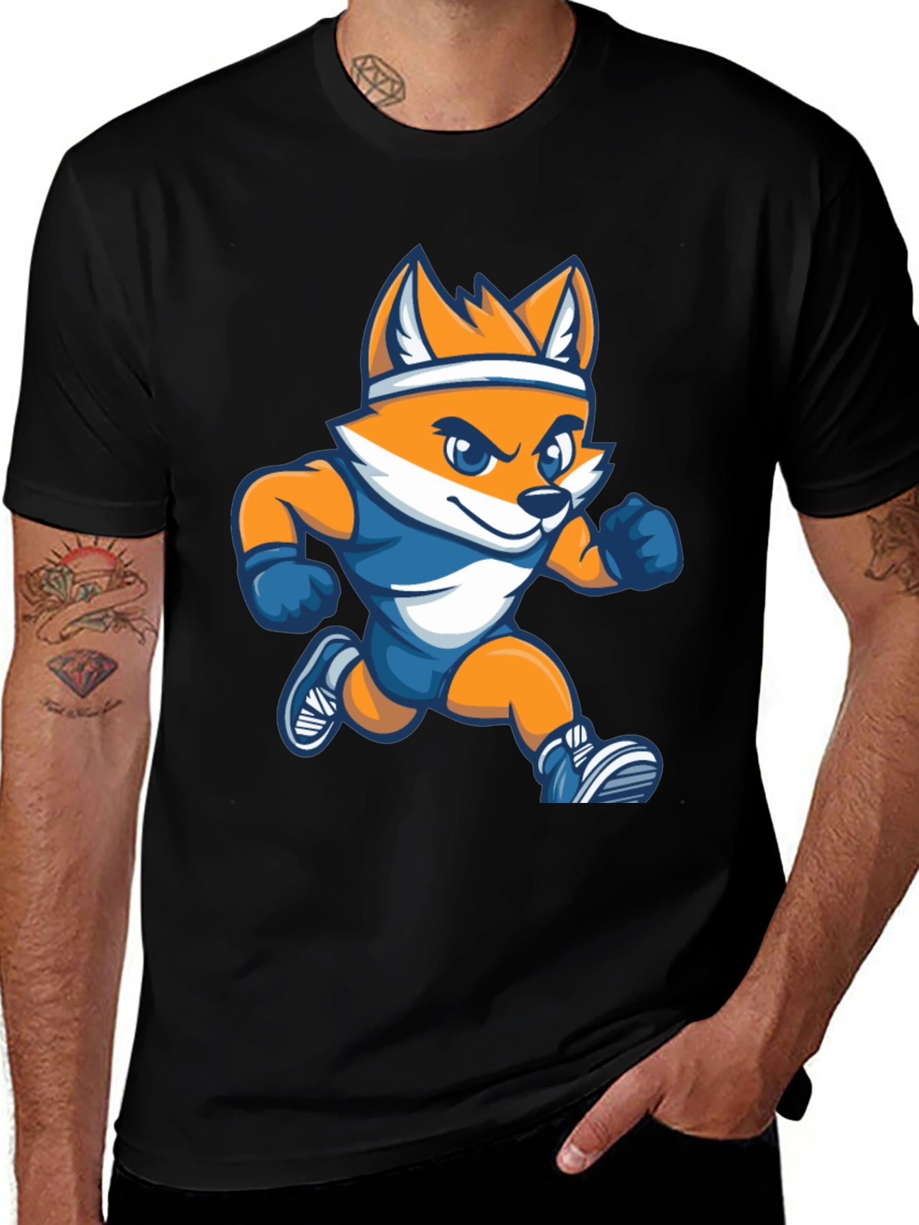 Variant 28 of Running Fox Cartoon Black Tee