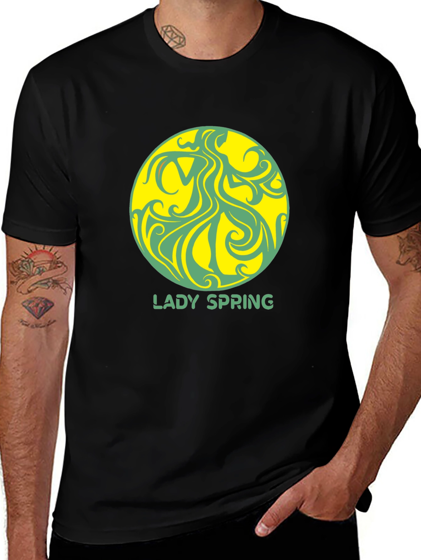 Variant 28 of Lady Spring Graphic Tee - Black Cotton T-Shirt