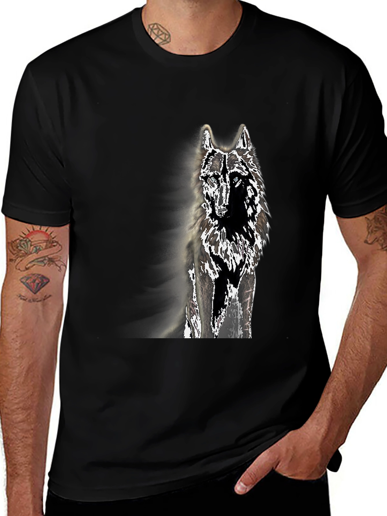Variant 12 of Wolf Graphic Tee - Black Cotton Blend T-Shirt