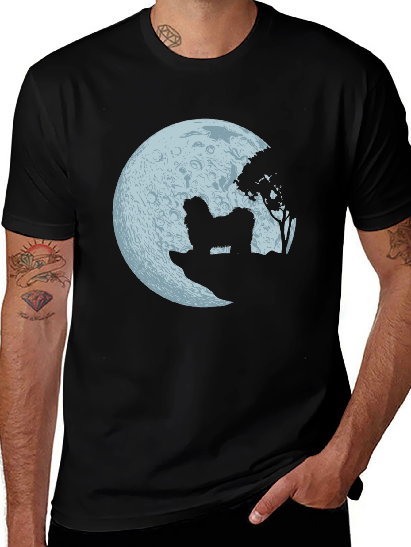 Variant 3 of Moonlit Dog Graphic Tee - Men's Black T-Shirt