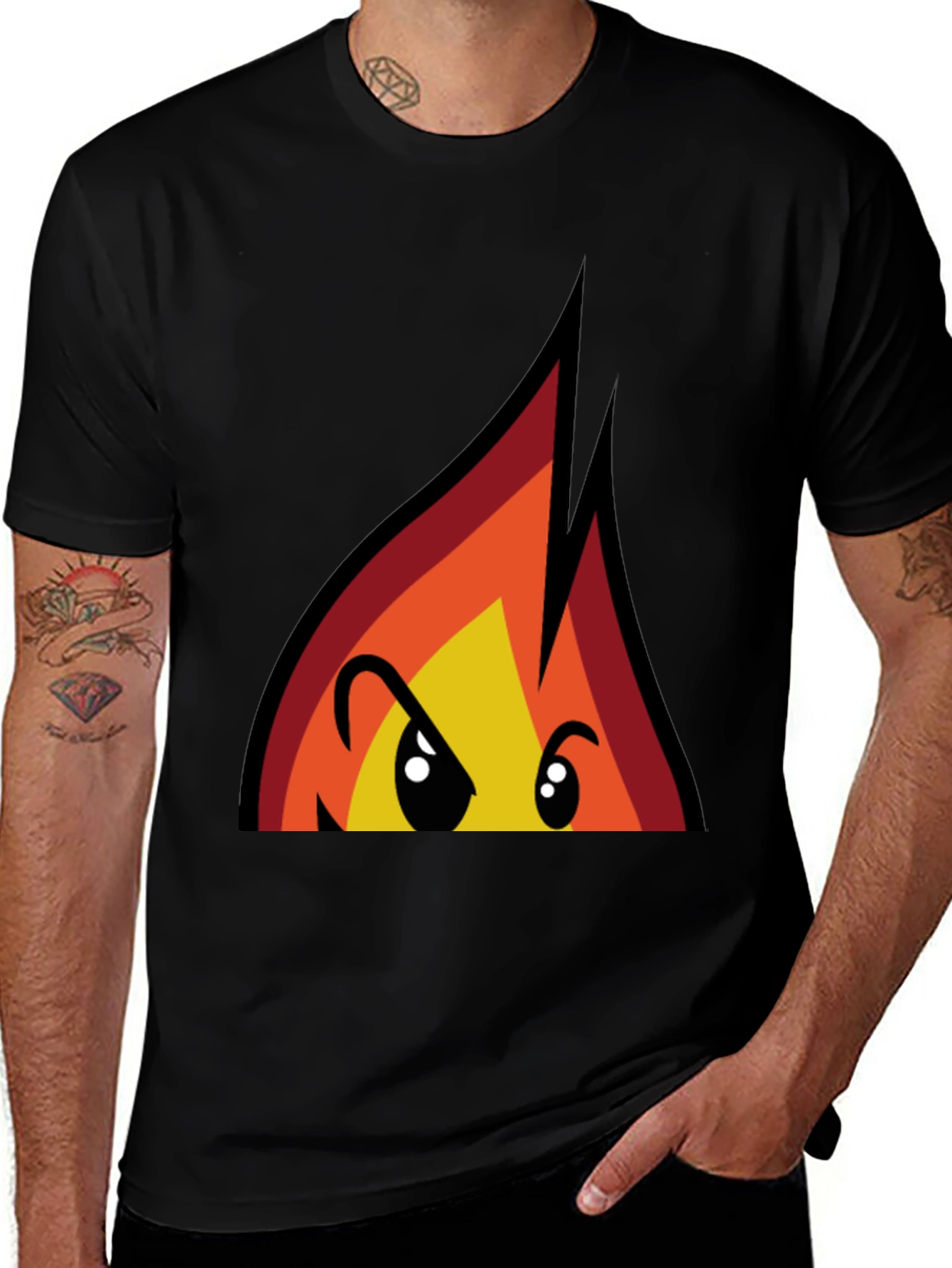 Variant 19 of Fiery Cartoon Character Black T-Shirt