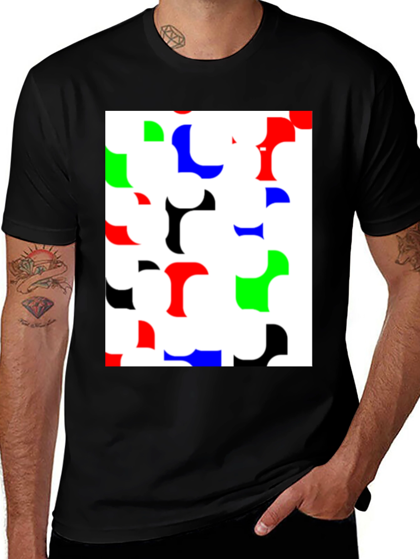Variant 20 of Colorful Abstract Graphic Print Black T-Shirt