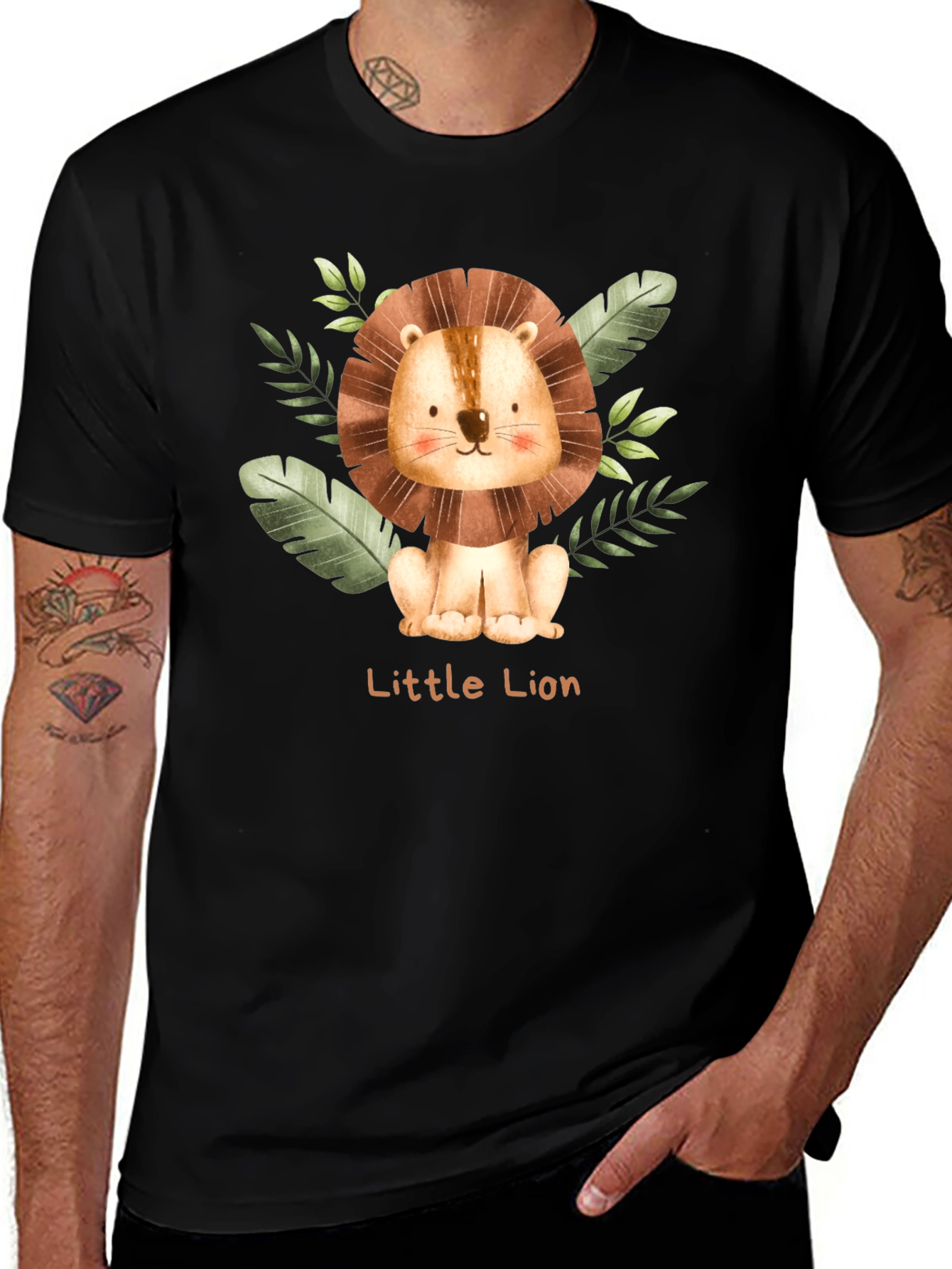 Variant 20 of Cute Little Lion Graphic Tee - Black T-Shirt