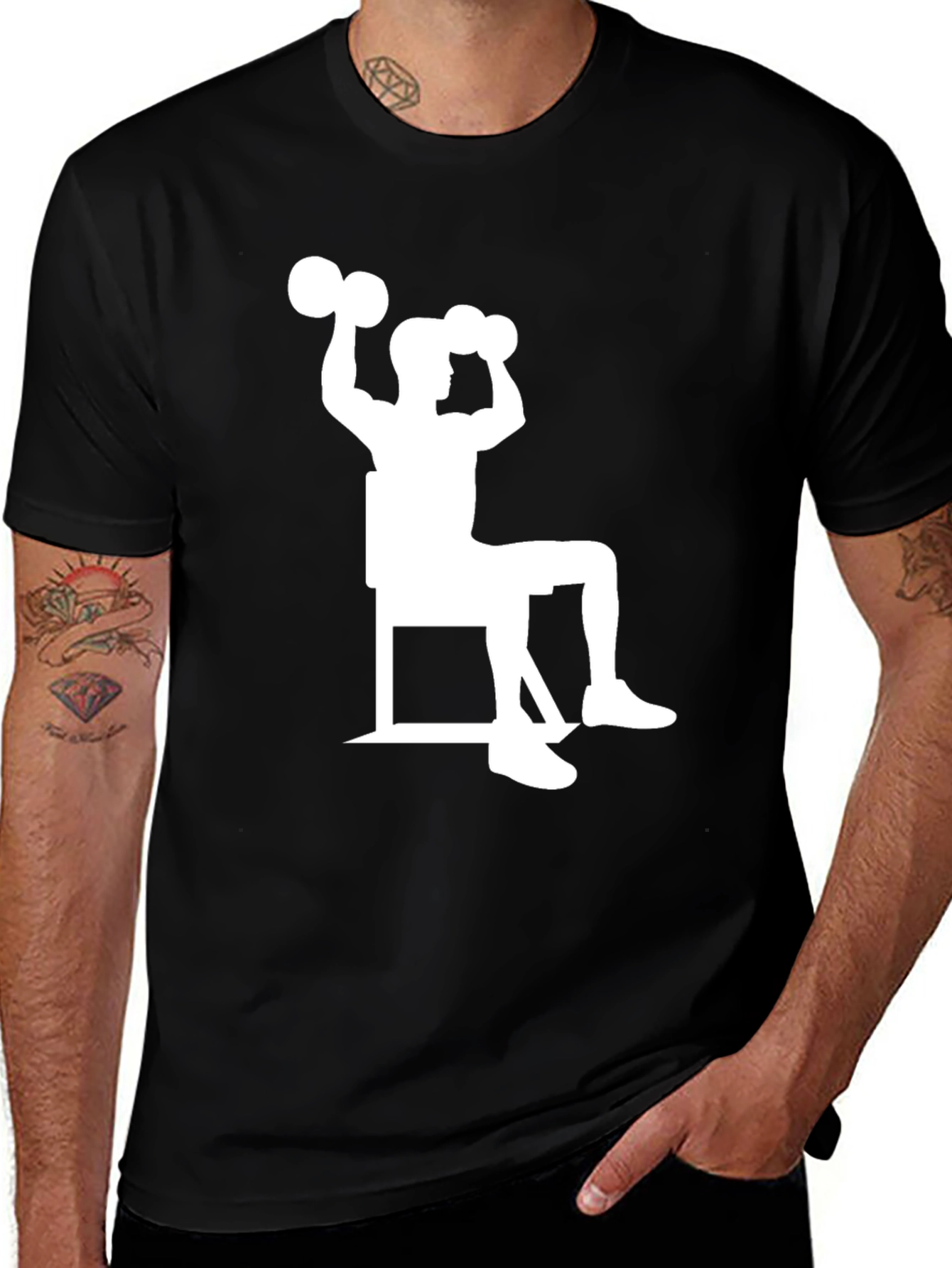 Variant 11 of Workout Time! Black T-Shirt with Weightlifting Design