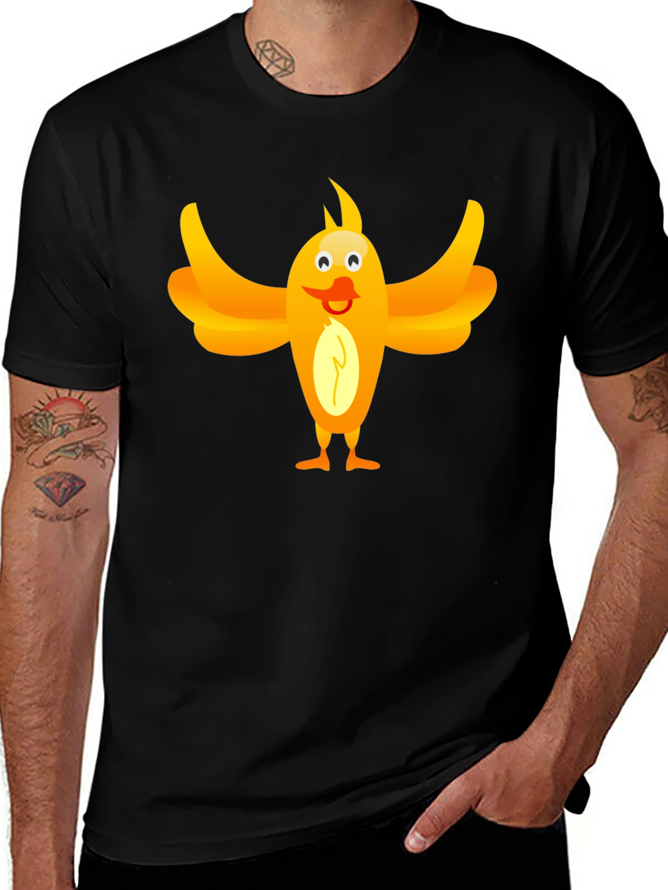 Cartoon Bird Graphic Tee - Black T-Shirt
