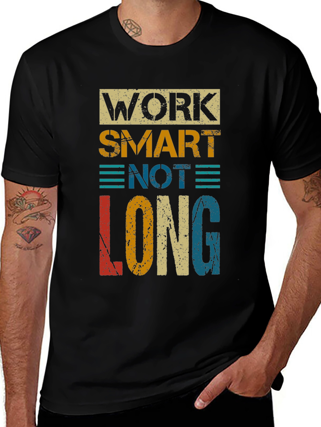 Variant 28 of Work Smart Not Long Graphic Tee - Retro Style