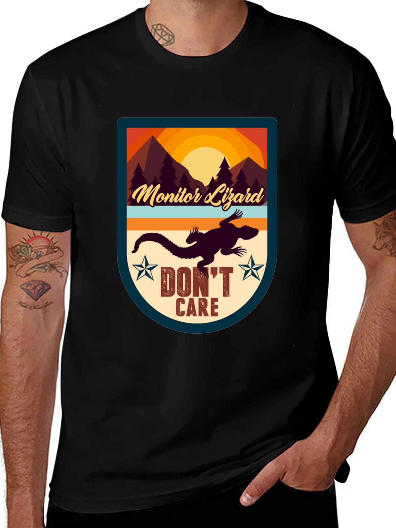 Black Monitor Lizard T-Shirt - "Don't Care" Graphic Tee main image