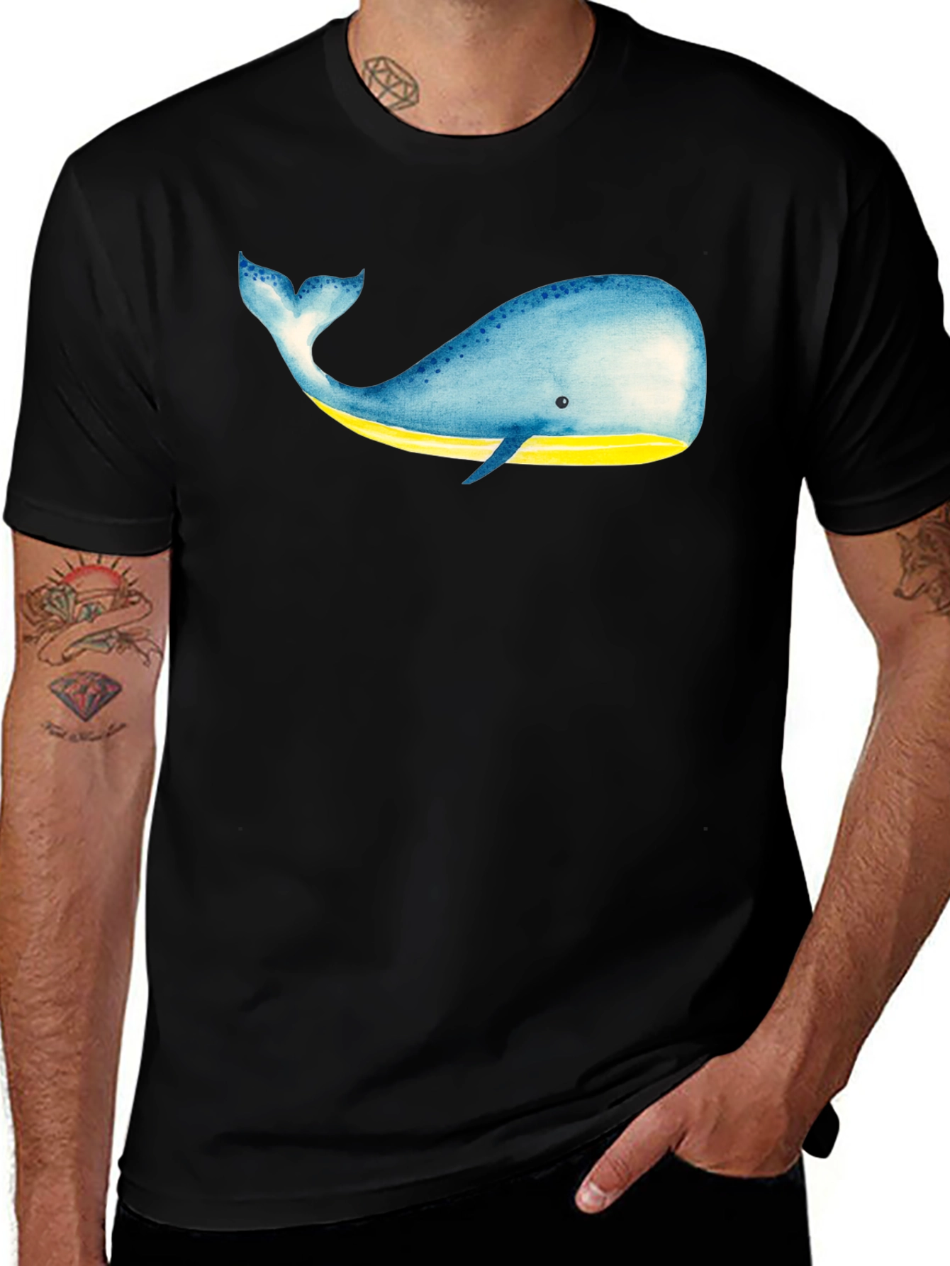 Variant 15 of Blue Whale Graphic Print Black T-Shirt