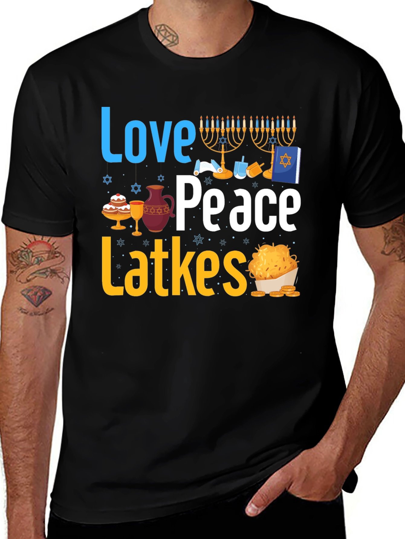 Love Peace Latkes T-Shirt - Hanukkah Holiday Tee