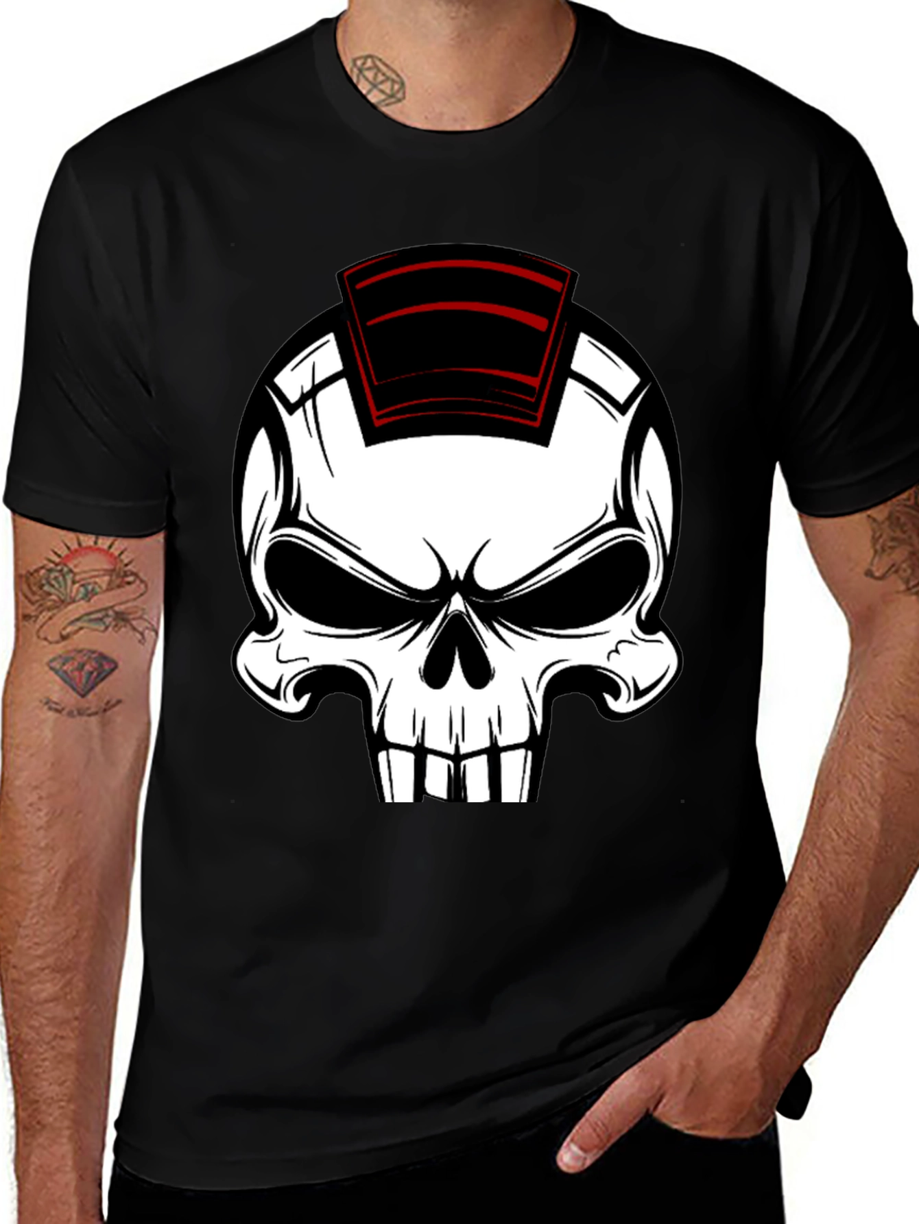 Variant 22 of Skull Mohawk Graphic T-Shirt - Black