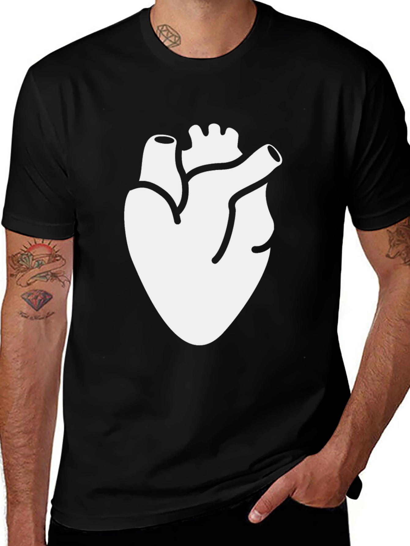 Variant 15 of Anatomical Heart Graphic Tee - Black Cotton Blend