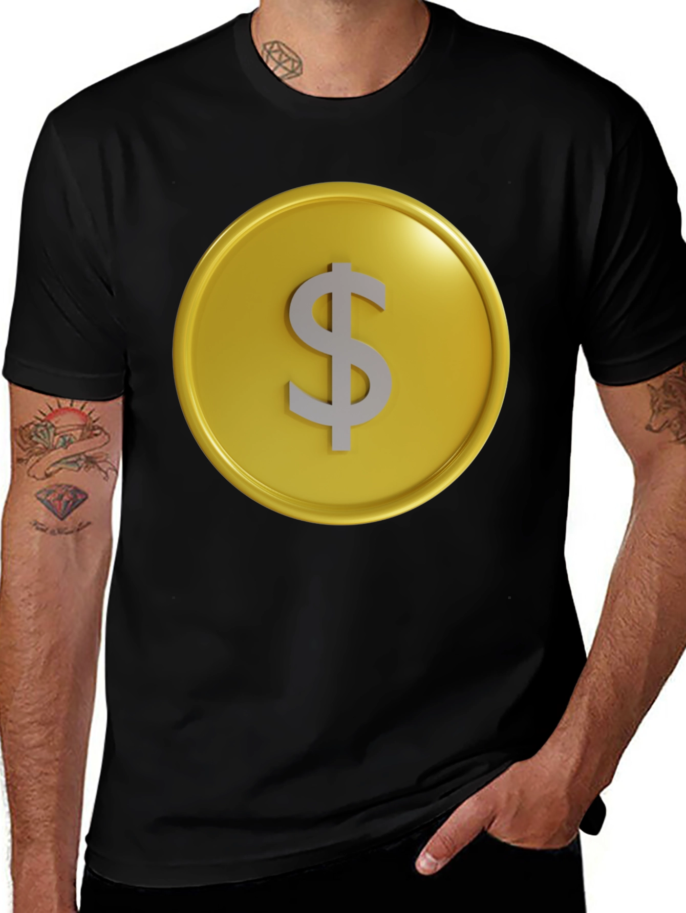 Variant 12 of Gold Coin Dollar Sign Graphic Tee - Black T-Shirt