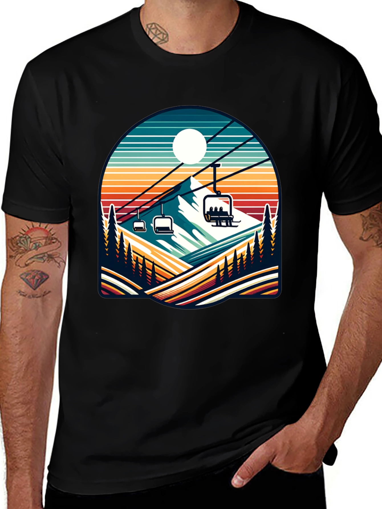 Retro Ski Lift T-Shirt | Mountain Scene Tee