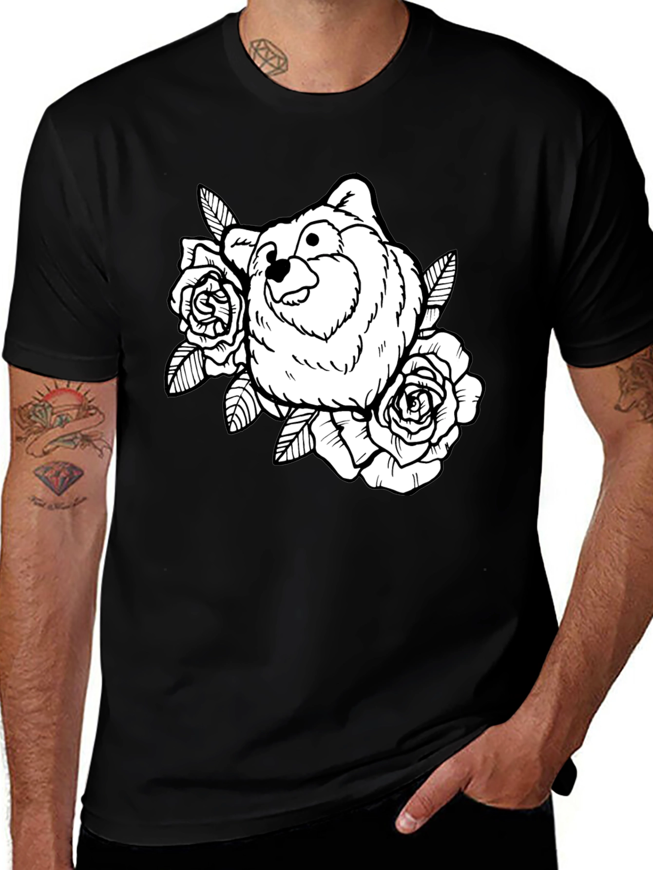 Variant 9 of Dog & Roses Black T-Shirt - Unique Graphic Tee