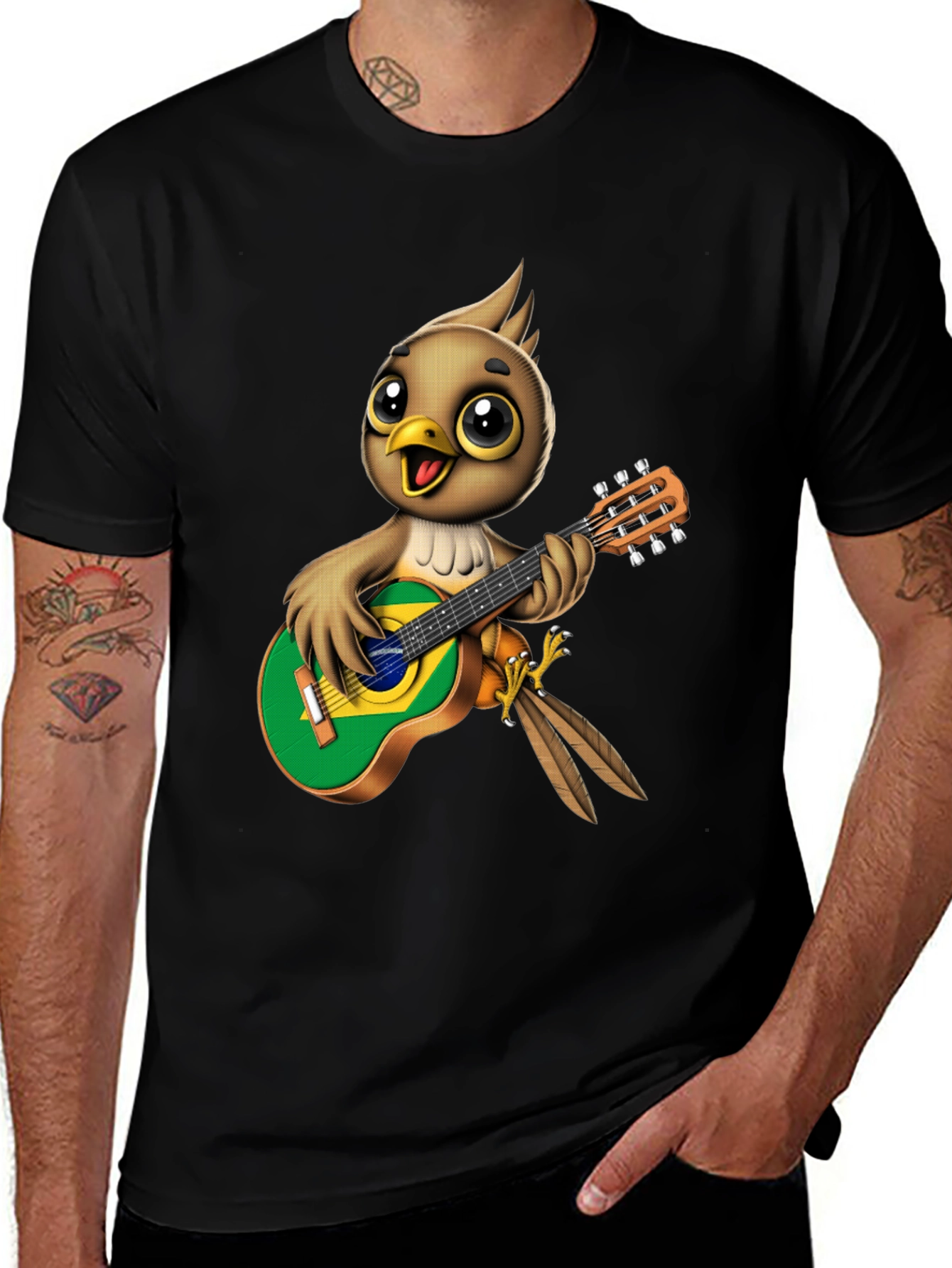 Variant 24 of Bird Playing Guitar T-Shirt - Novelty Music Tee