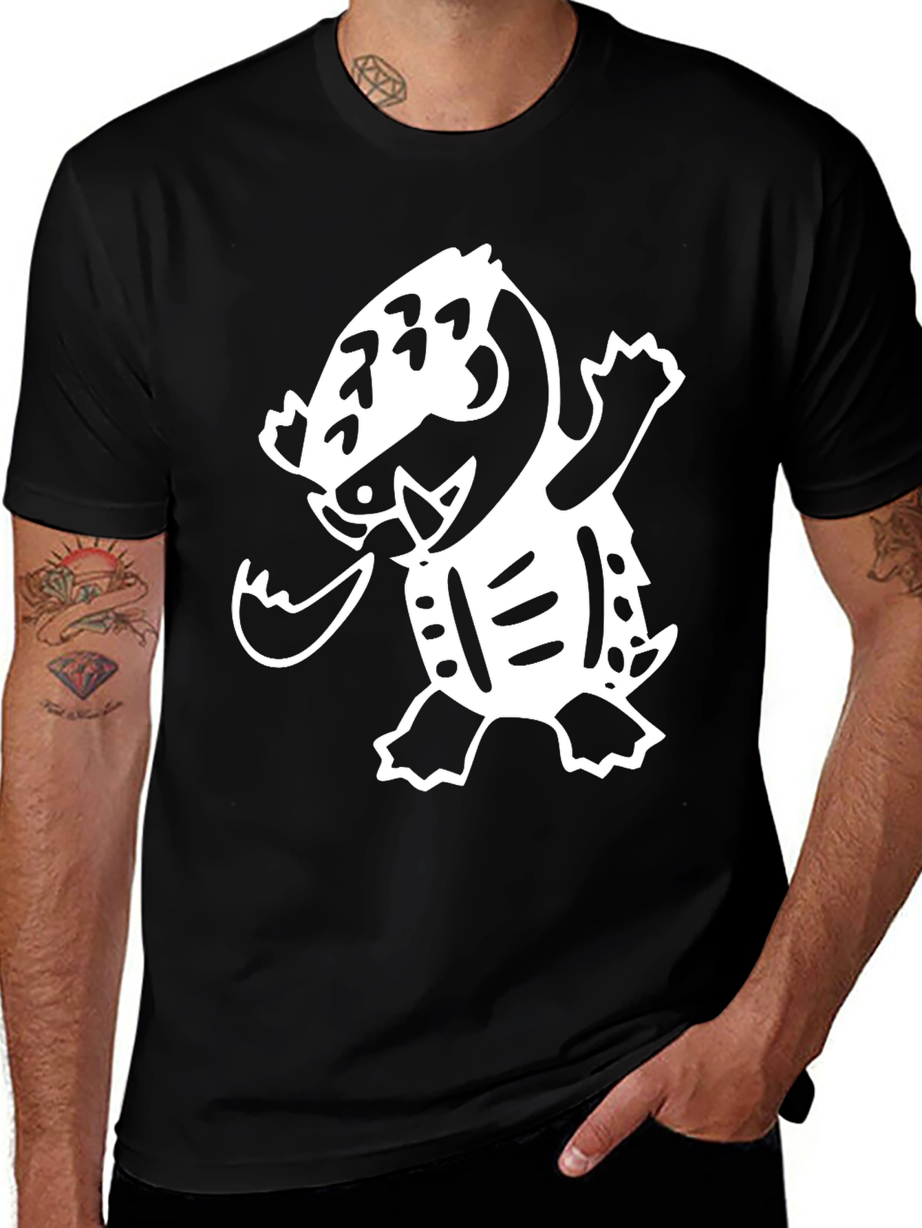 Variant 9 of Black T-Shirt with White Monster Graphic