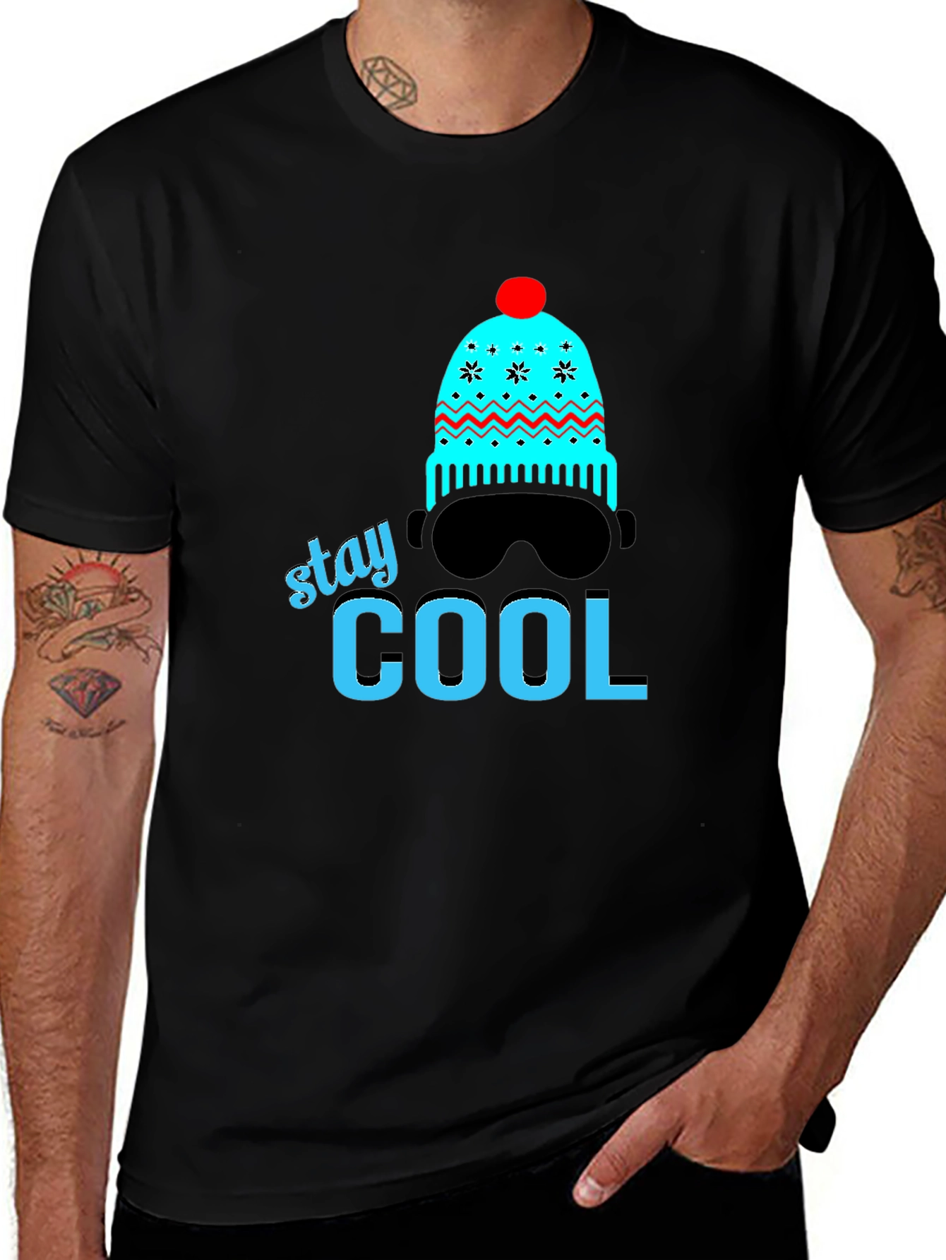 Variant 9 of Stay Cool Graphic Tee - Winter Hat Sunglasses Design