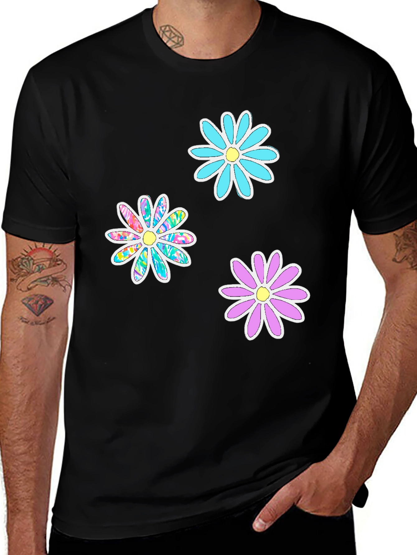 Variant 10 of Floral Print Black T-Shirt
