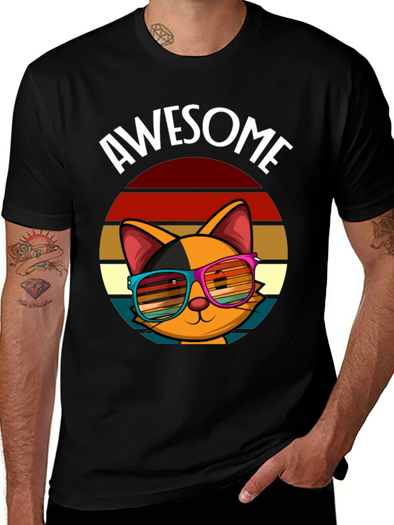 Variant 24 of Awesome Cat T-Shirt with Retro Sunglasses