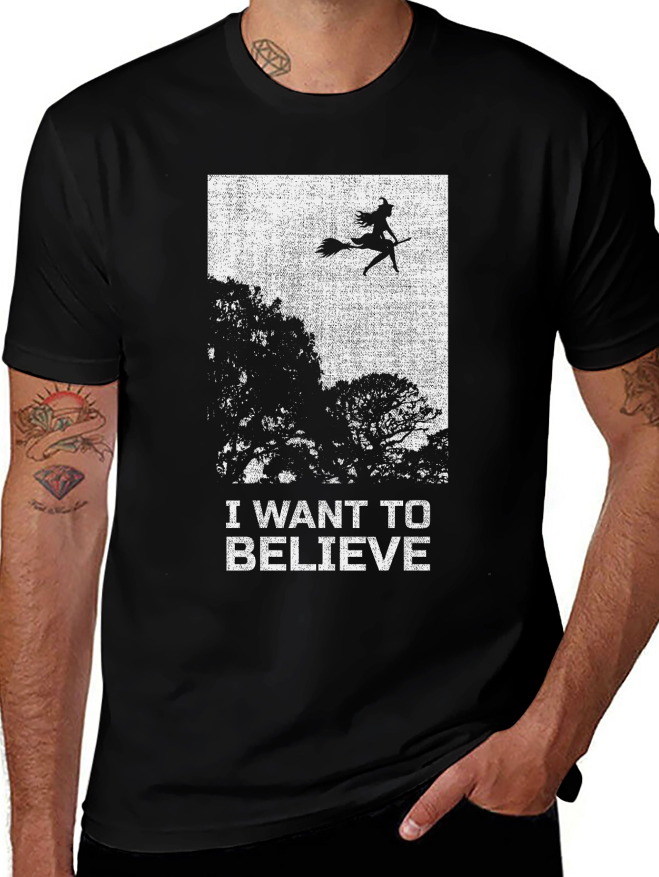 Black I Want To Believe Witch T-Shirt - Spooky Season Tee main image
