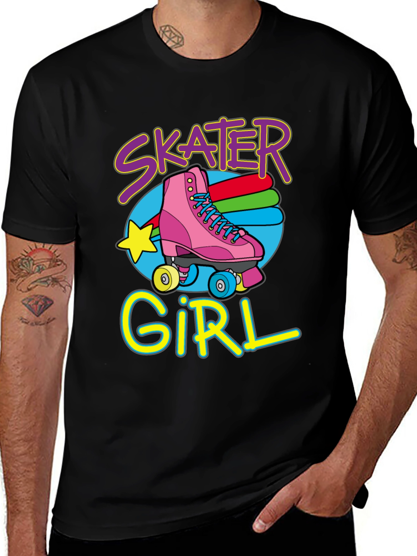 Black Skater Girl T-Shirt: Retro Roller Skate Design main image