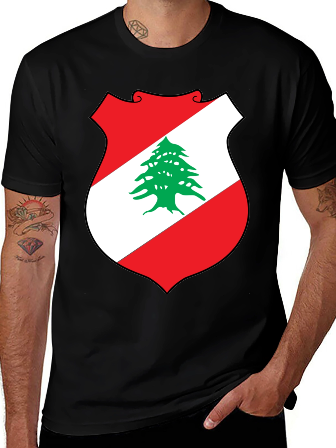Lebanon Flag Shield Graphic T-Shirt - Black