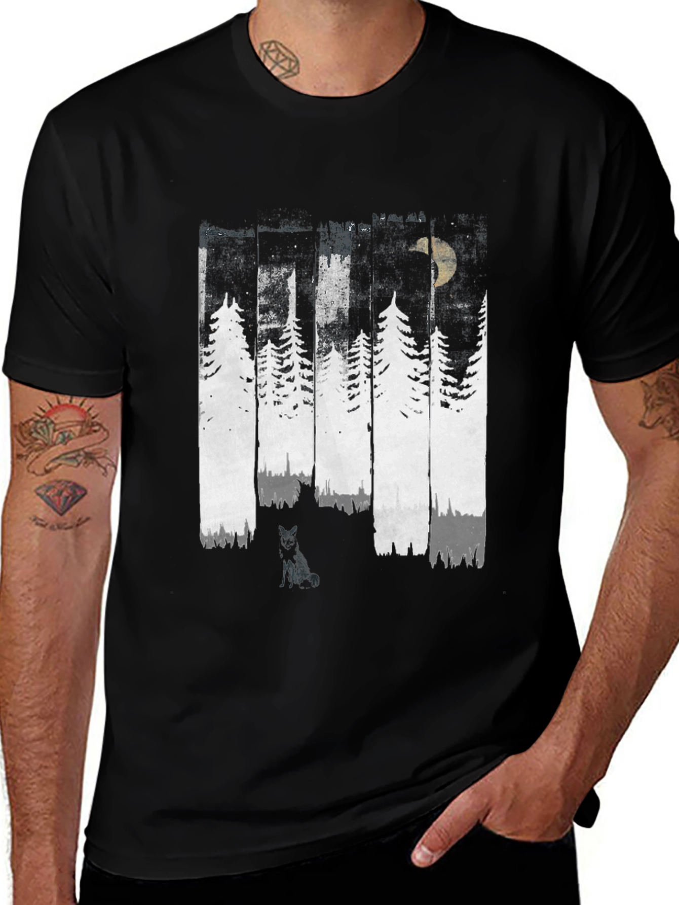 Forest Moon Black T-Shirt - Wolf Graphic Tee