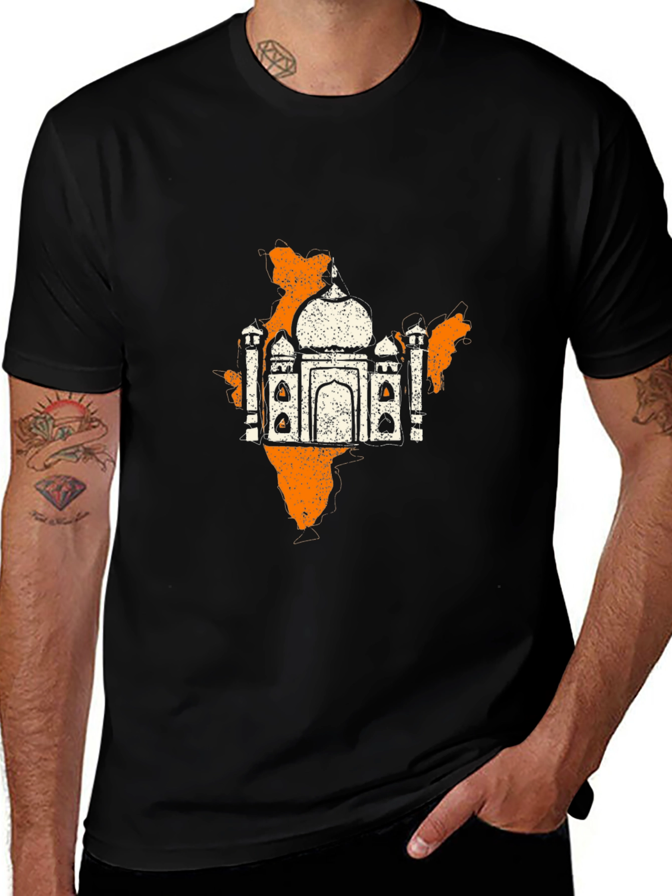 India Map Taj Mahal Graphic Tee - Black