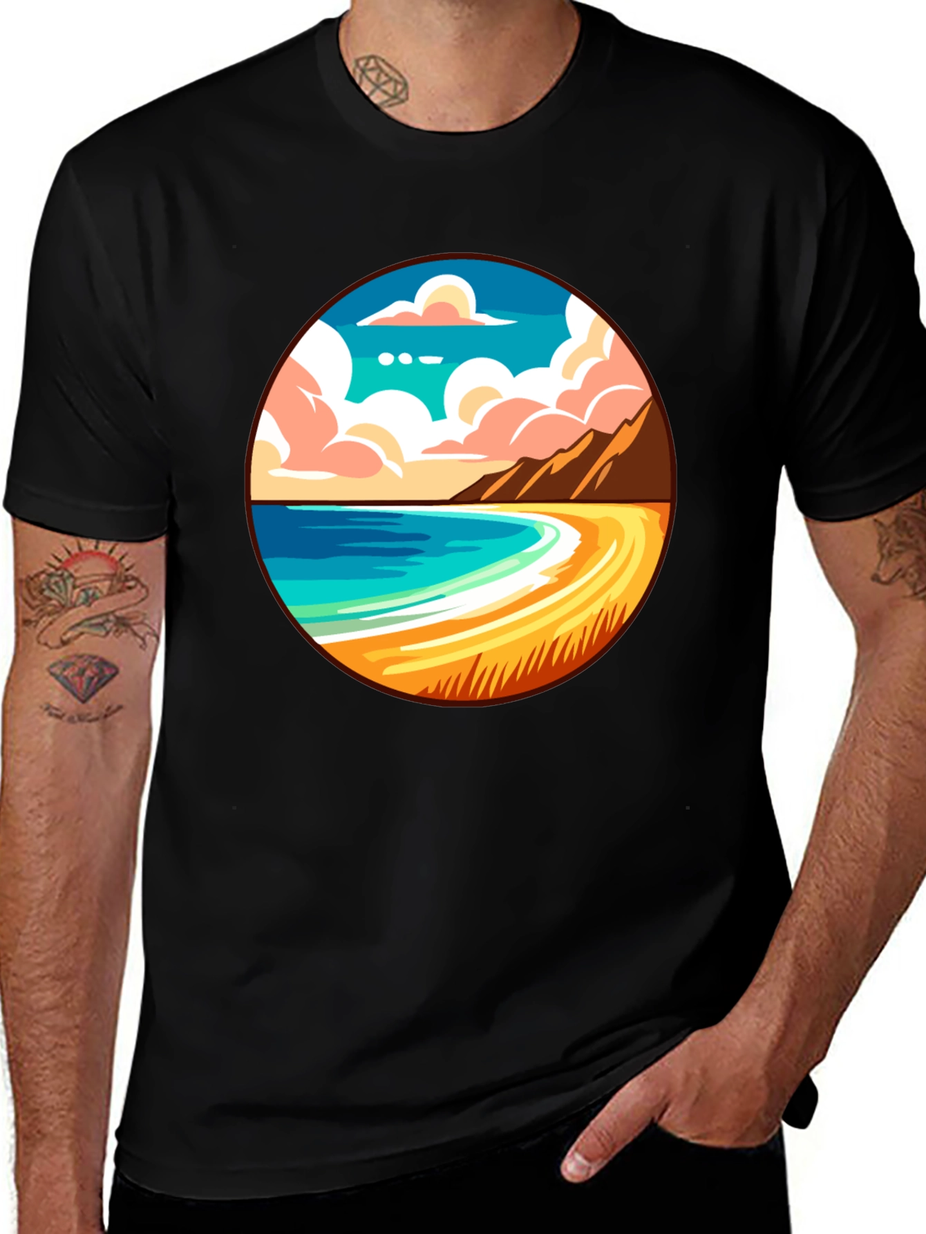 Variant 27 of Beach Scene Graphic Tee - Black