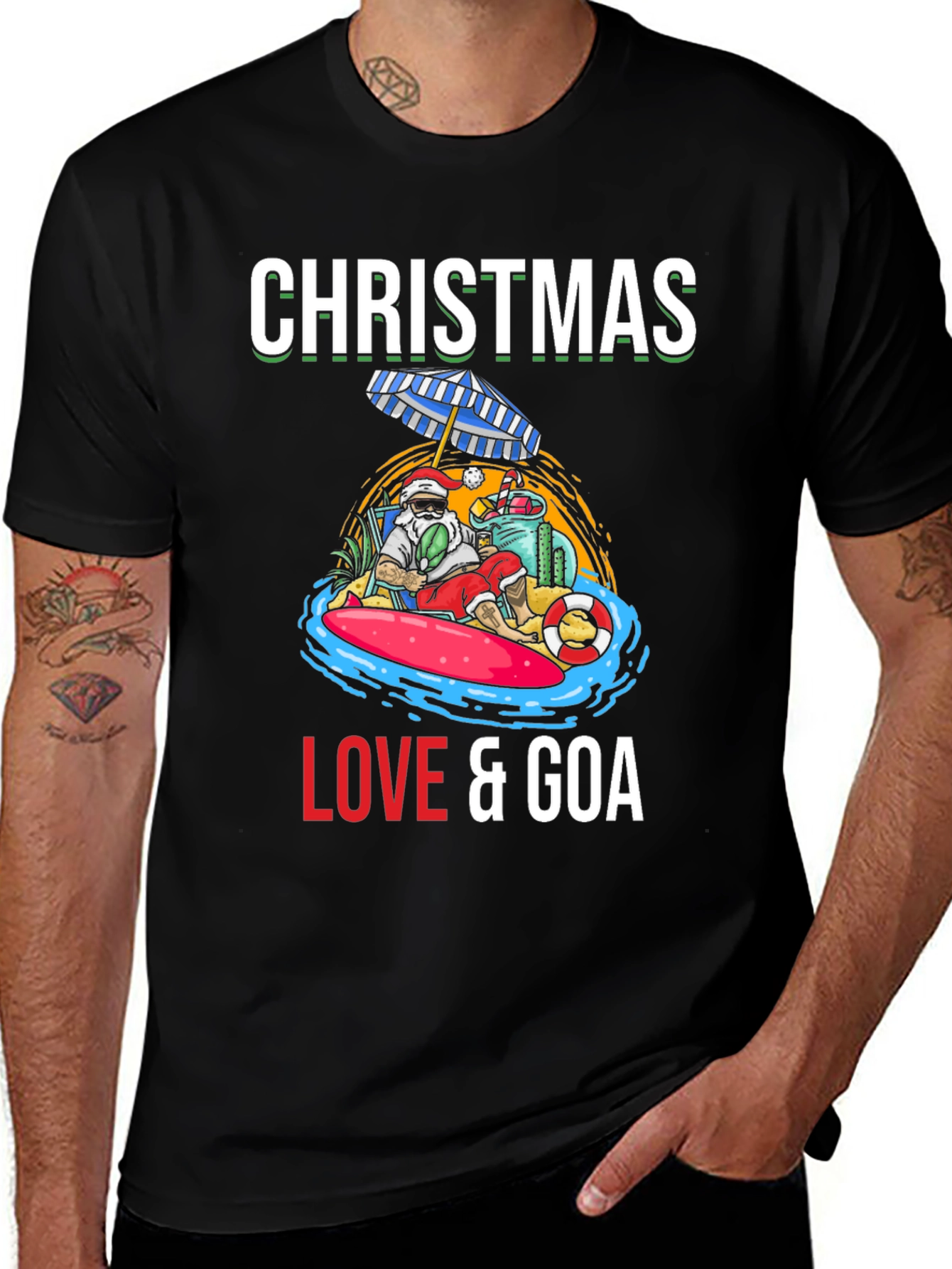 Christmas Love & Goa T-Shirt, Holiday Beach Santa Tee
