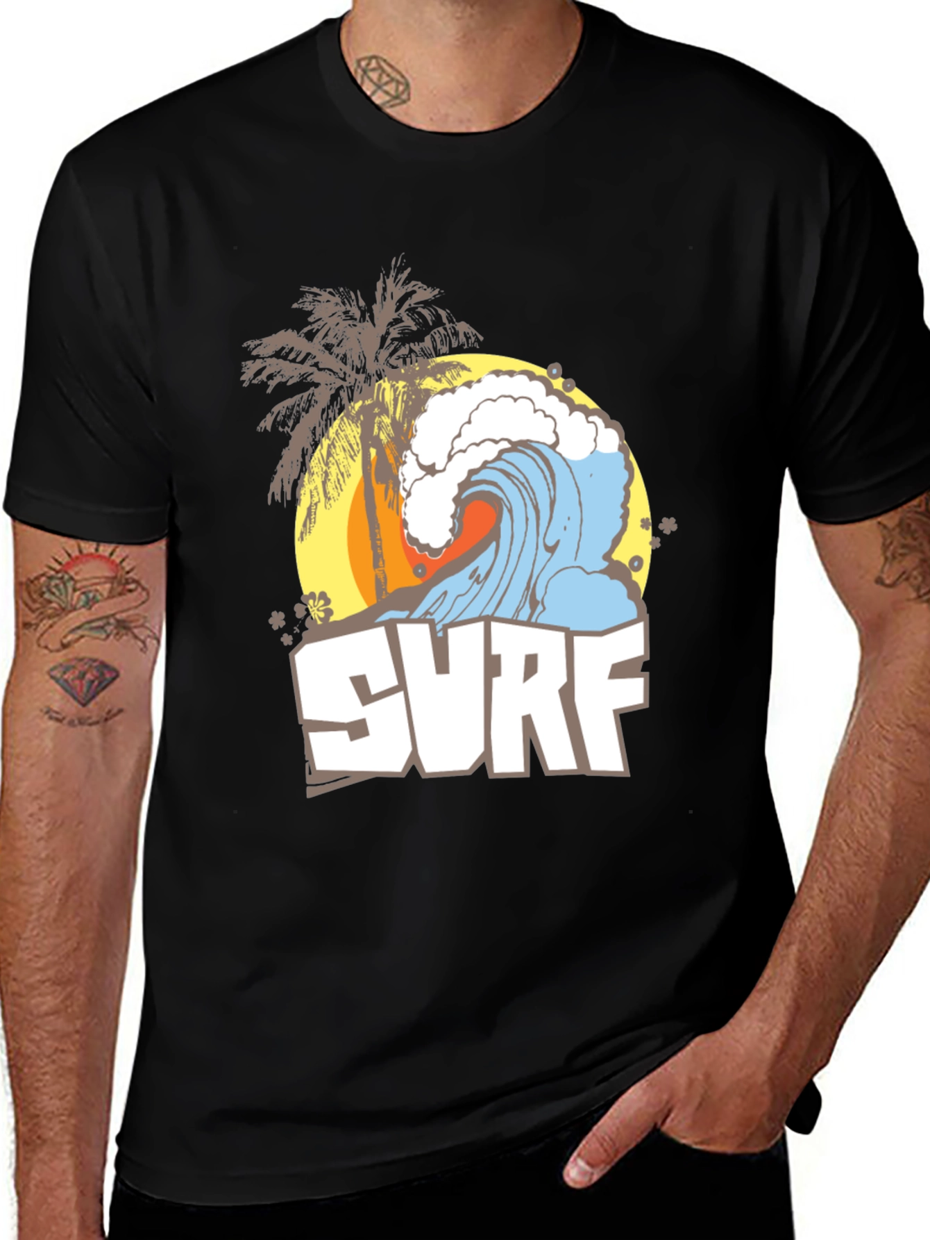 Surf Wave Graphic Tee - Black Summer T-Shirt